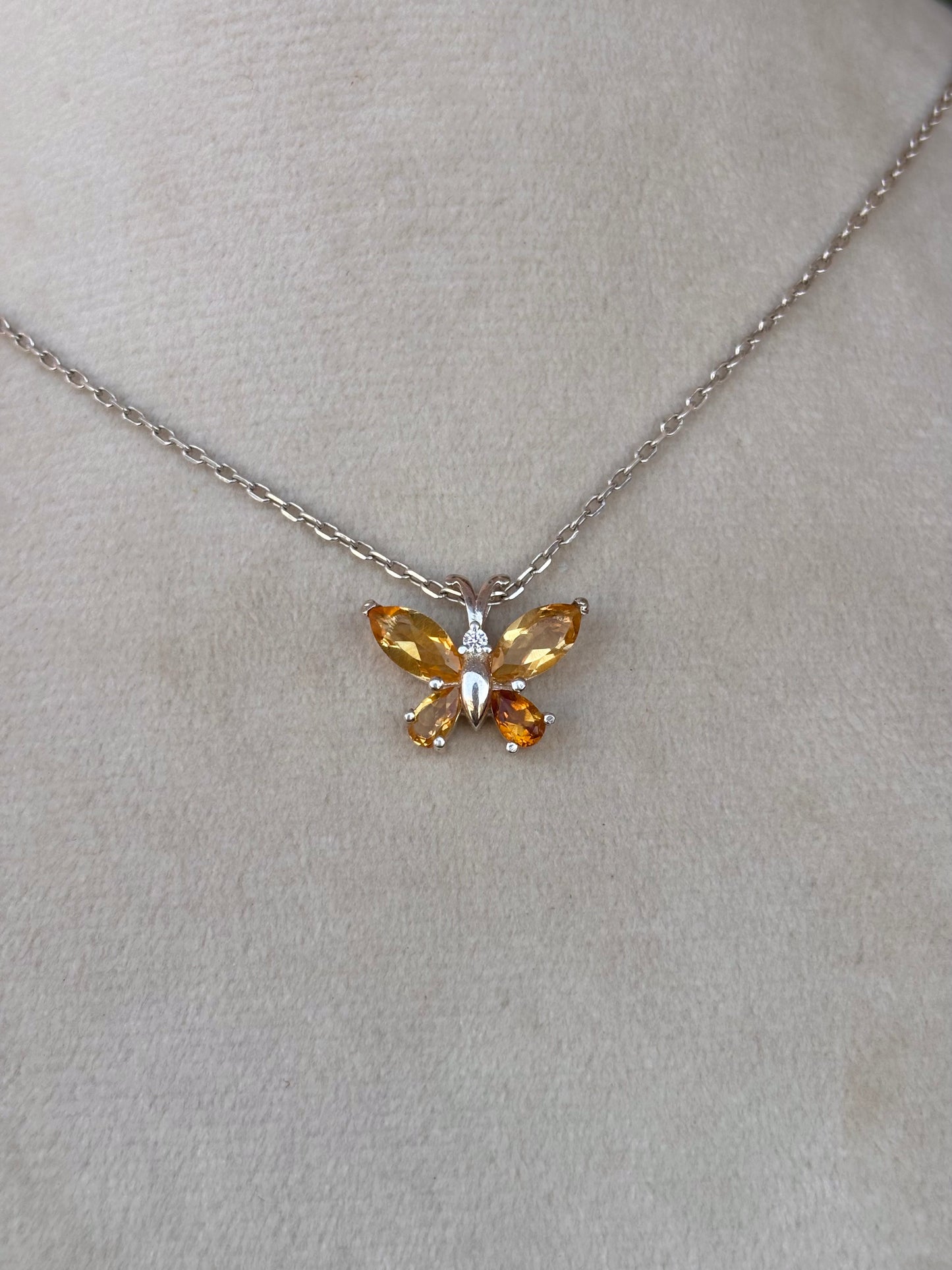 Citrine Butterfly Necklace in 92.5 Sterling Silver