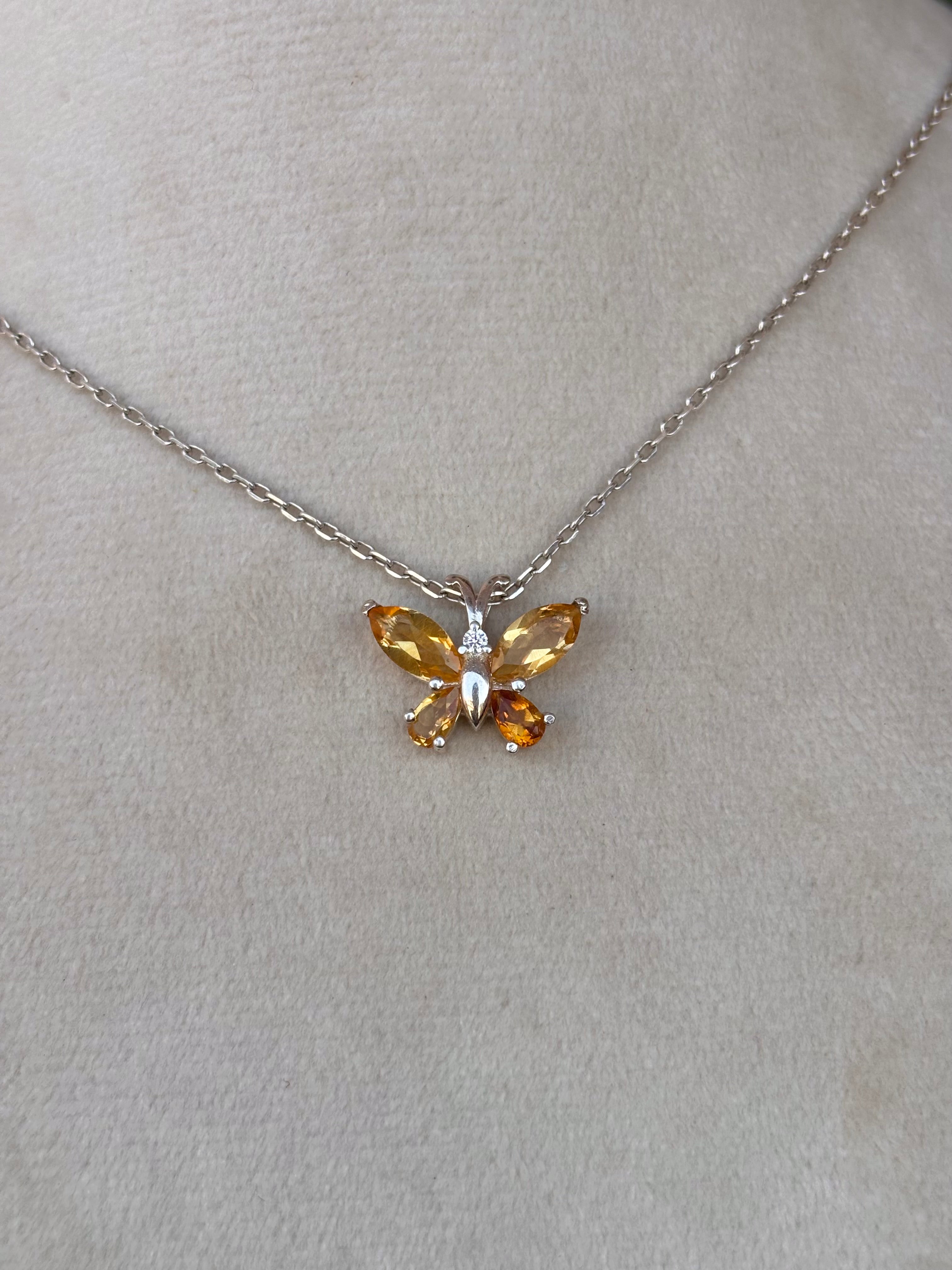 Citrine Butterfly Necklace in 92.5 Sterling Silver