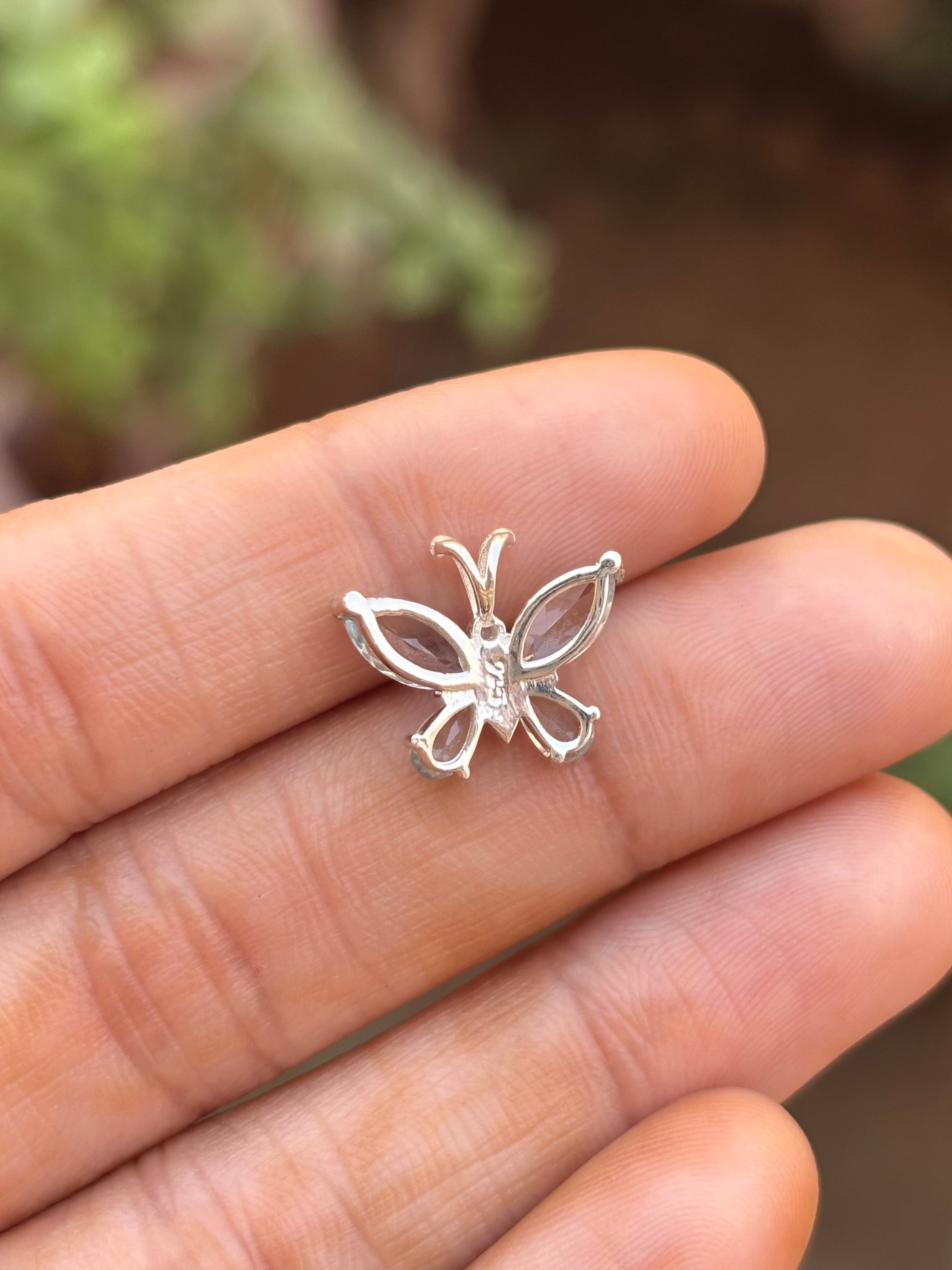 Aquamarine Butterfly Necklace in 92.5 Sterling Silver