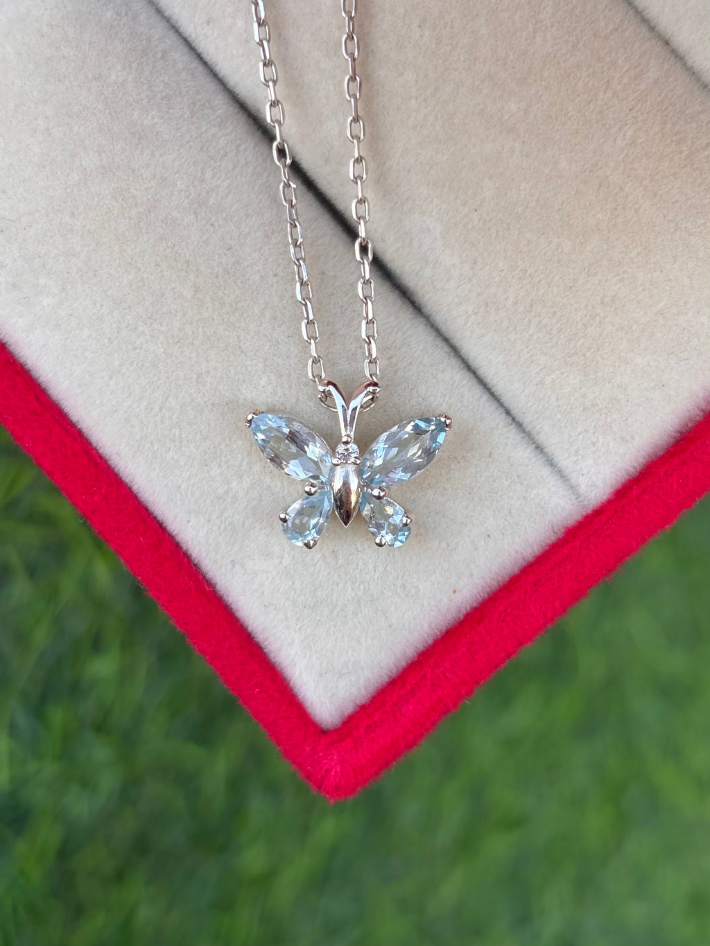 Aquamarine Butterfly Necklace in 92.5 Sterling Silver