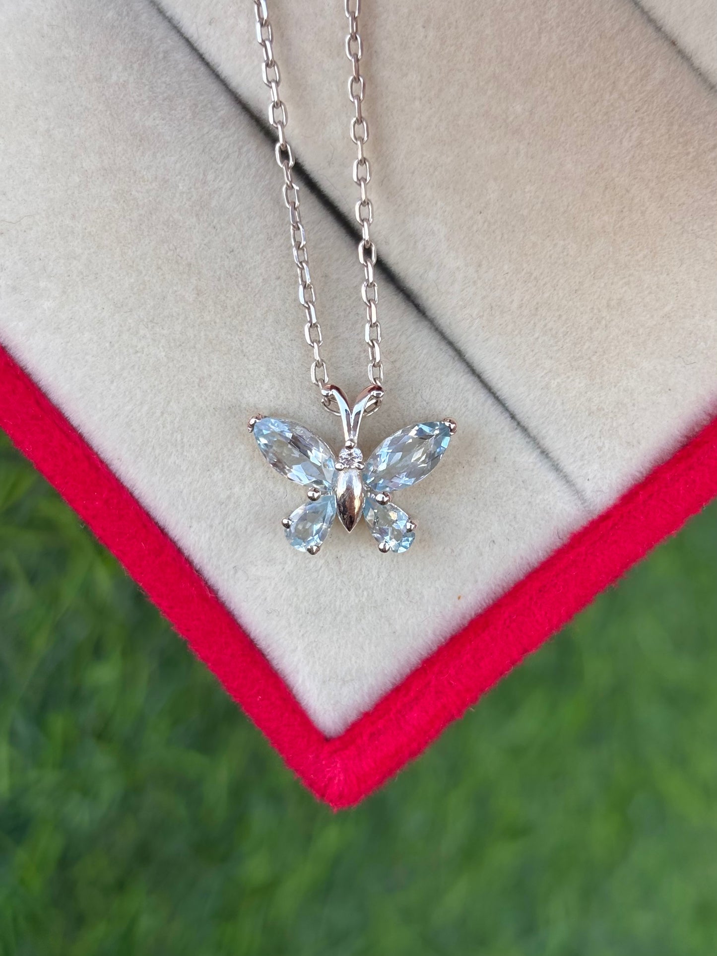 Aquamarine Butterfly Necklace in 92.5 Sterling Silver
