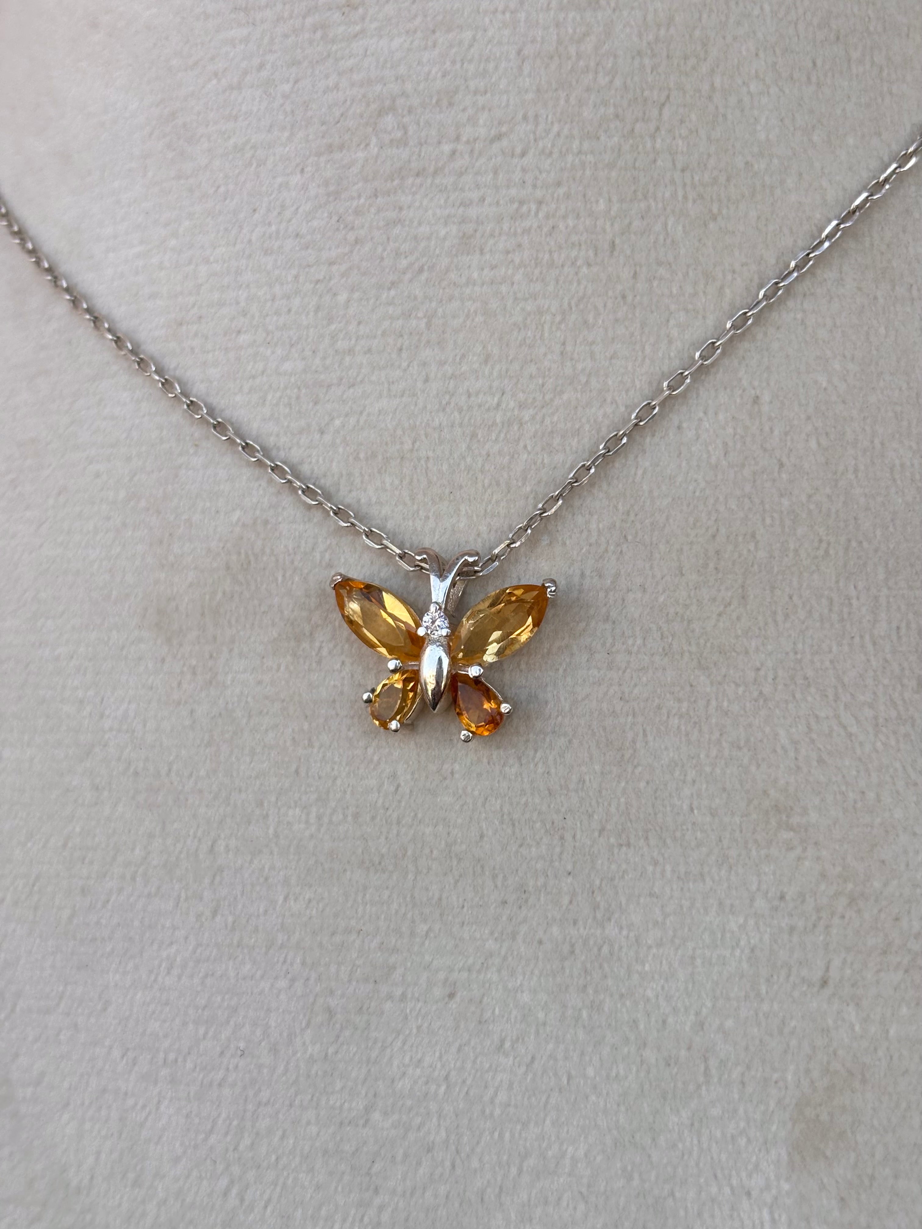 Citrine Butterfly Necklace in 92.5 Sterling Silver