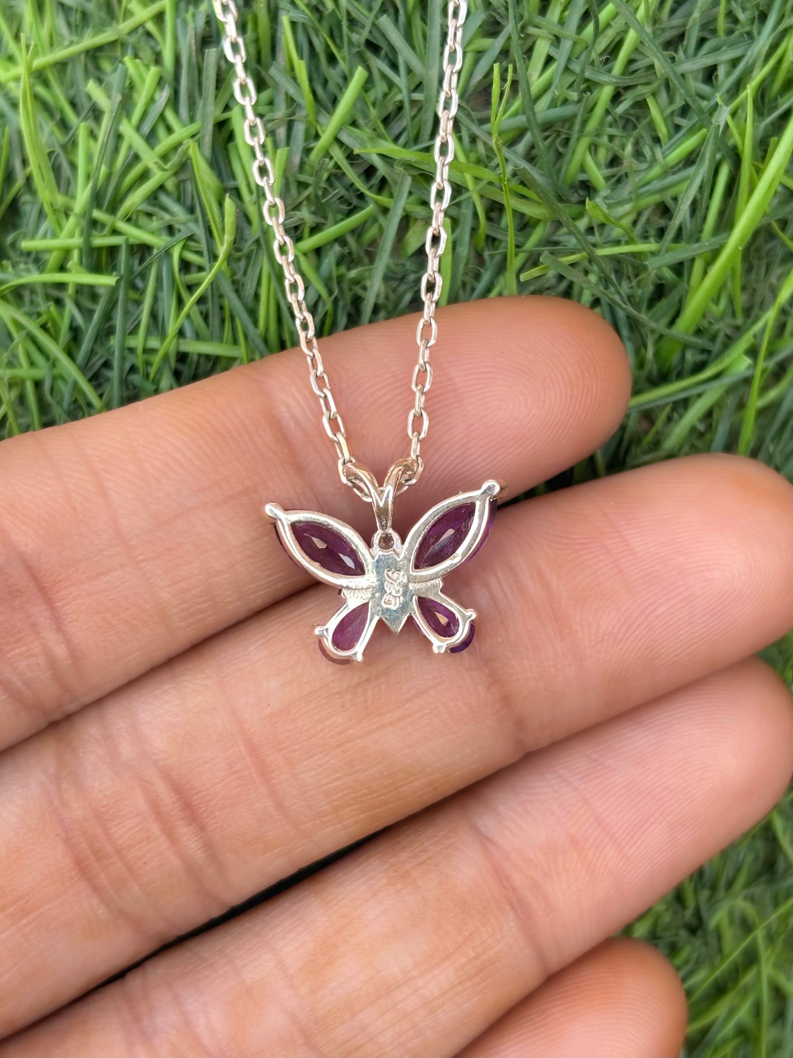 Amethyst Butterfly Necklace in 92.5 Sterling Silver