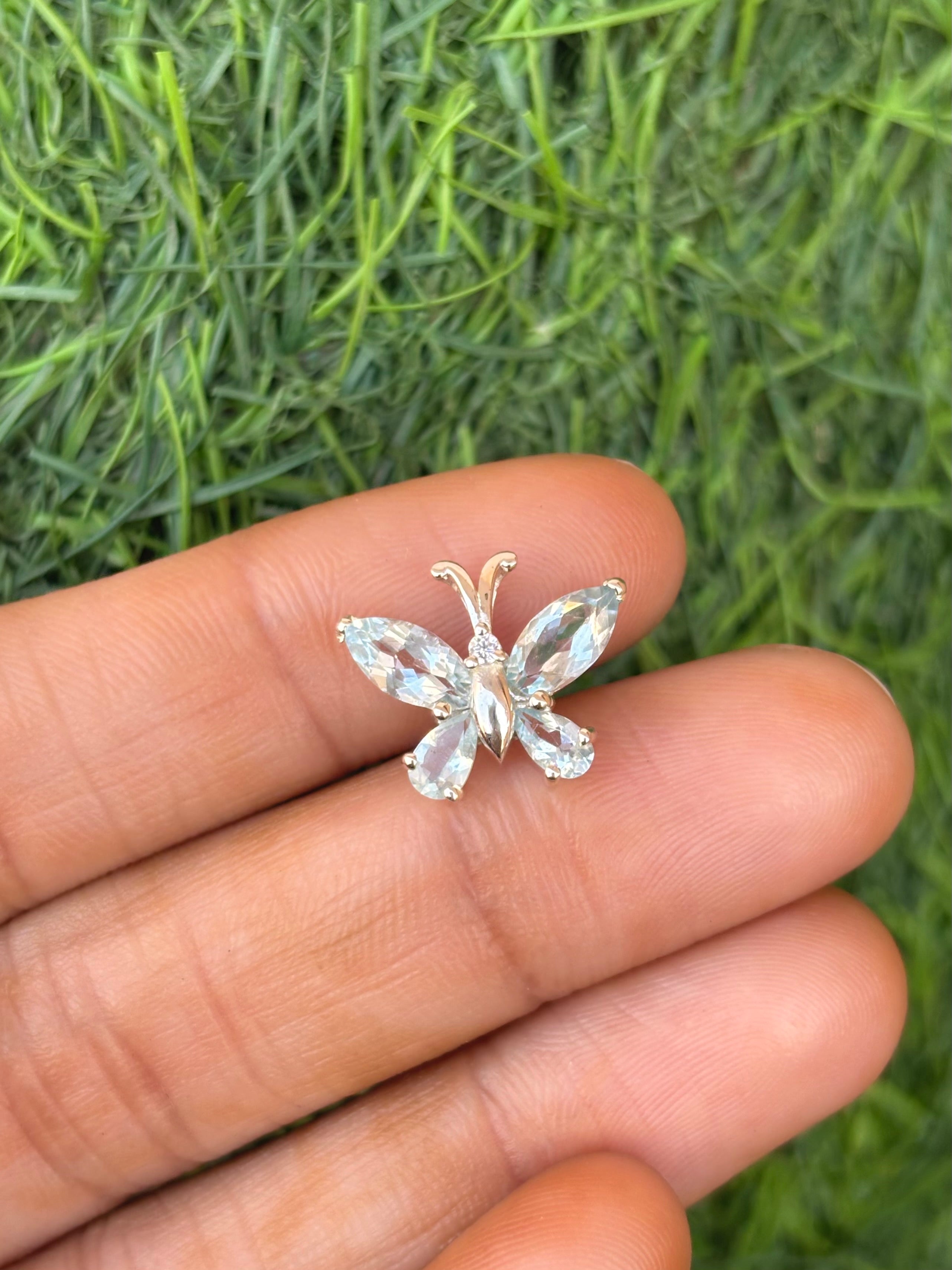 Aquamarine Butterfly Necklace in 92.5 Sterling Silver