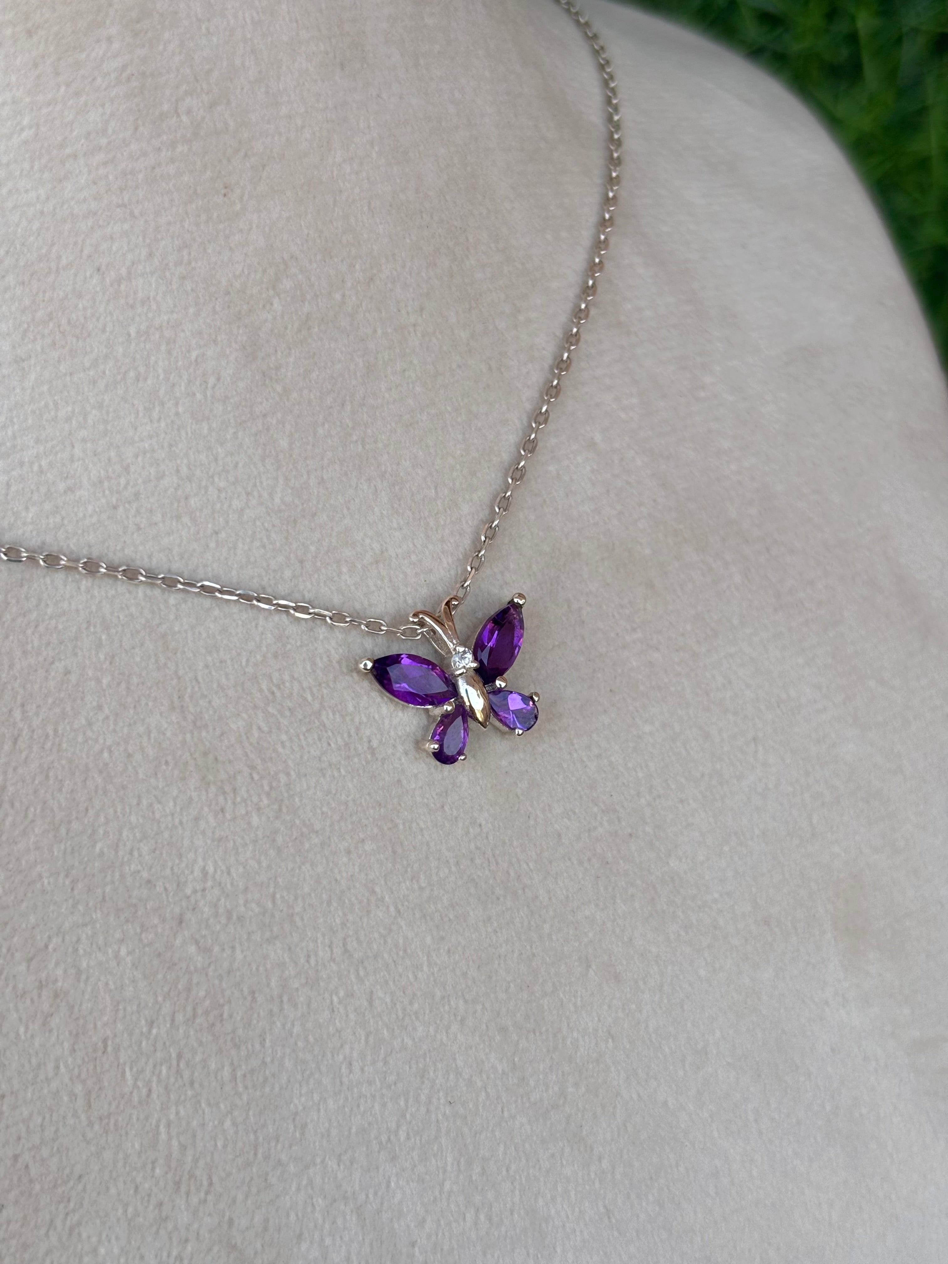 Amethyst Butterfly Necklace in 92.5 Sterling Silver