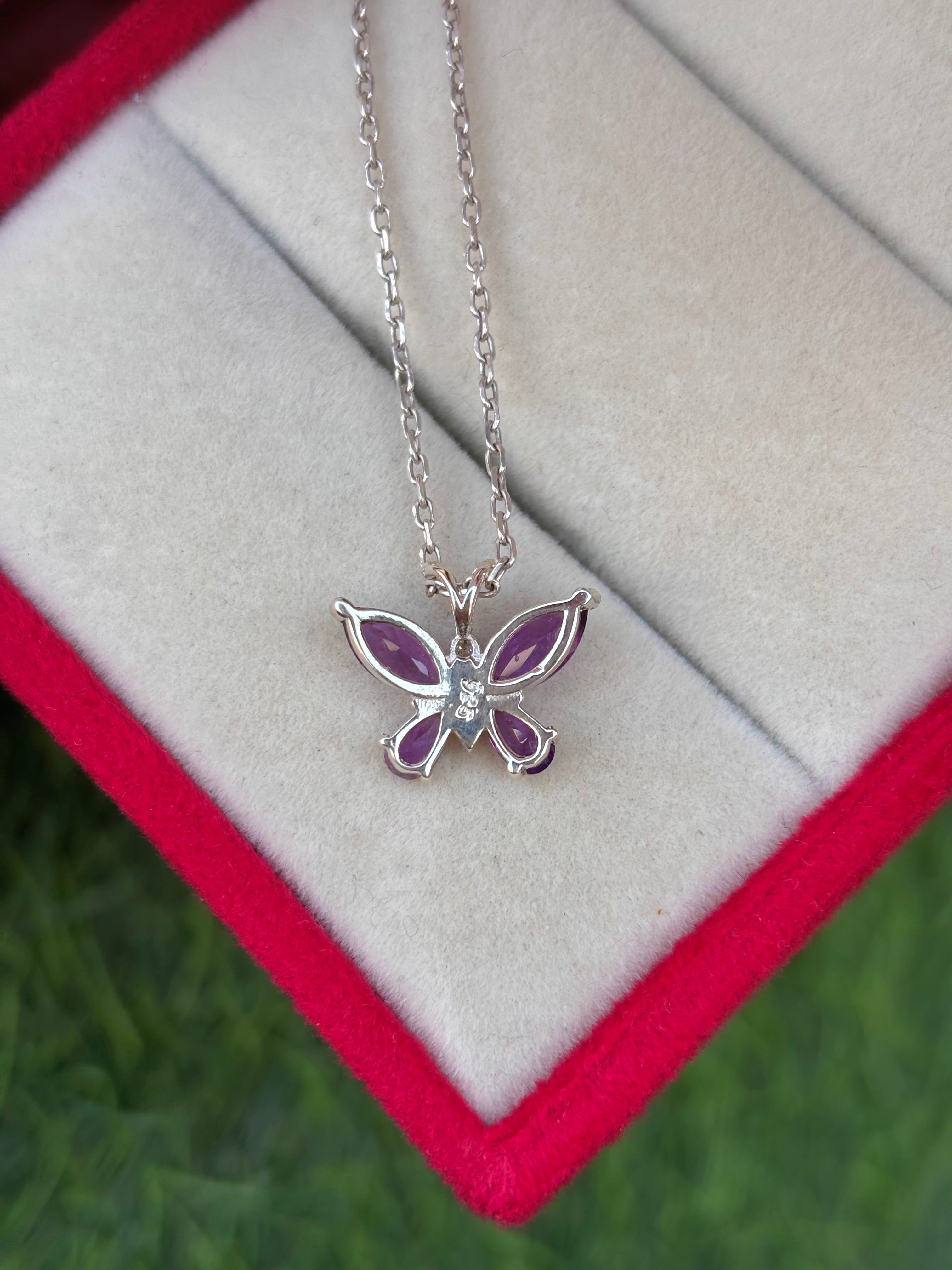 Amethyst Butterfly Necklace in 92.5 Sterling Silver