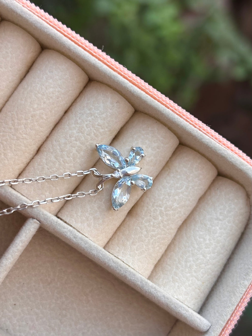 Aquamarine Butterfly Necklace in 92.5 Sterling Silver