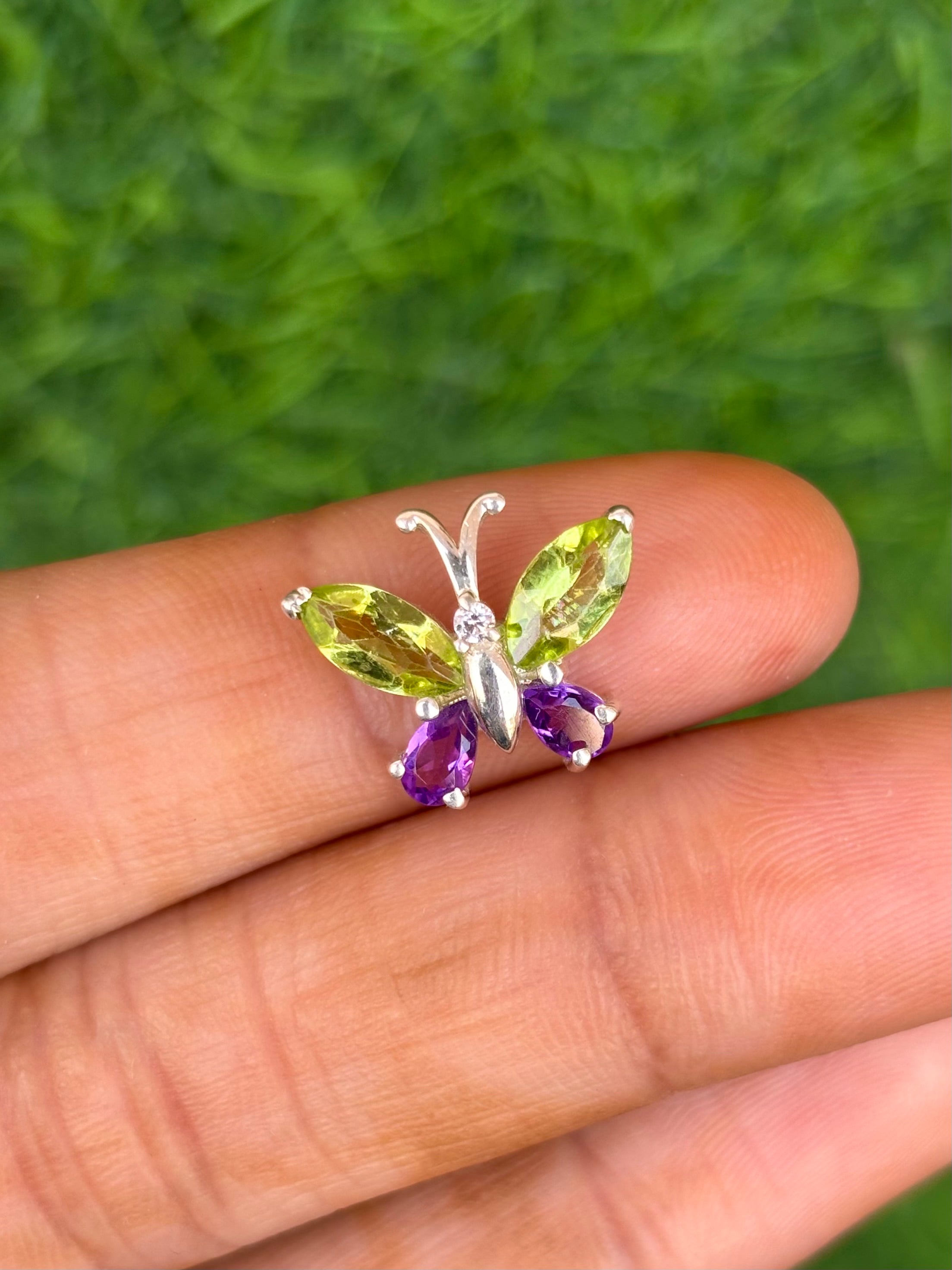 Peridot And Amethyst Butterfly Necklace in 92.5 Sterling Silver