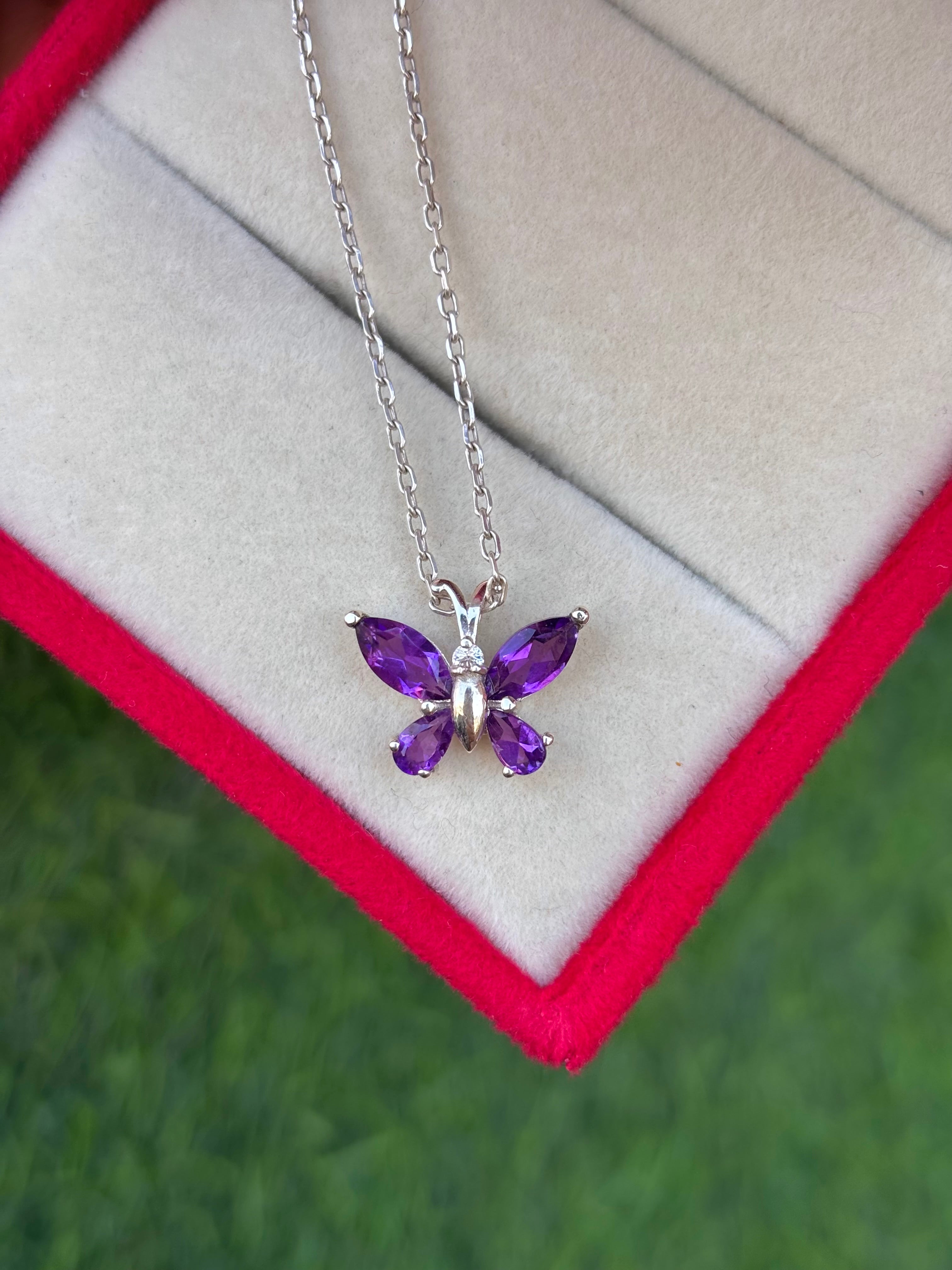 Amethyst Butterfly Necklace in 92.5 Sterling Silver