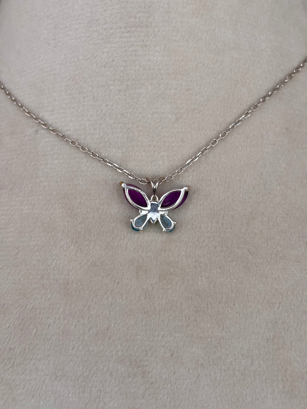 Blue Topaz And Amethyst Butterfly Necklace in 92.5 Sterling Silver