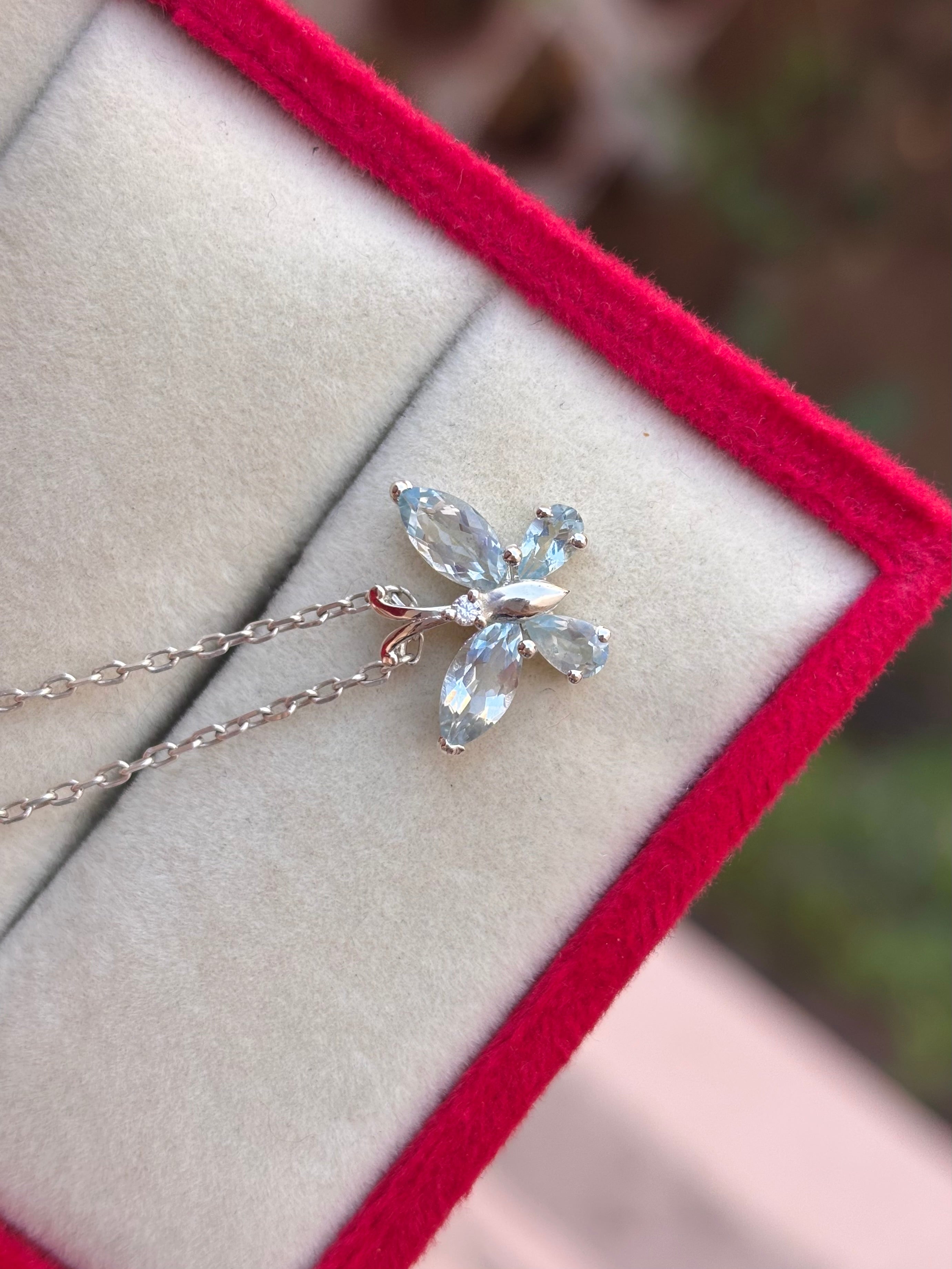 Aquamarine Butterfly Necklace in 92.5 Sterling Silver