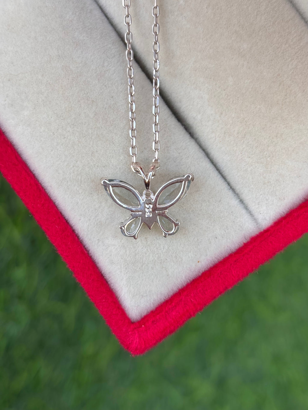 Aquamarine Butterfly Necklace in 92.5 Sterling Silver