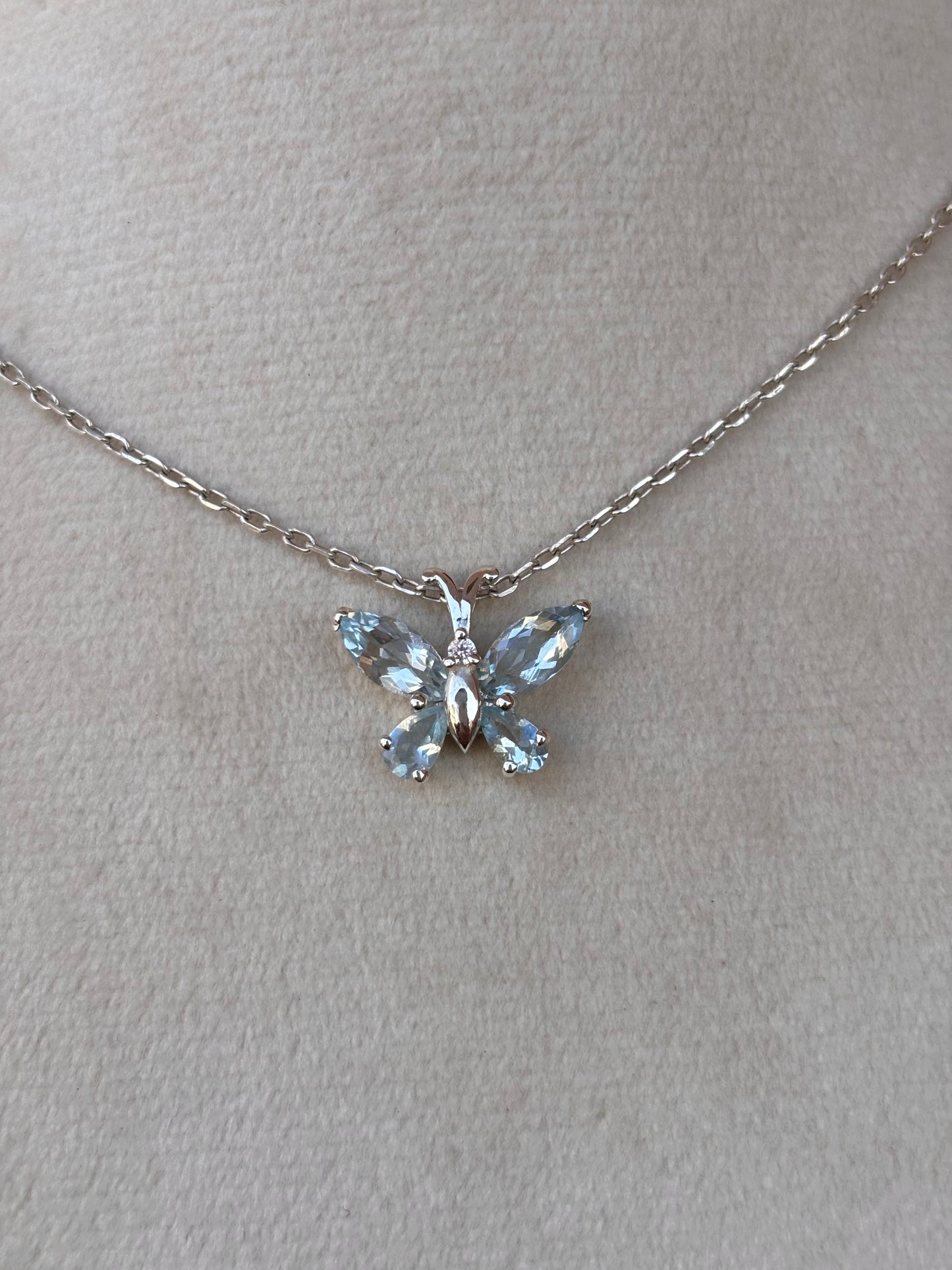 Aquamarine Butterfly Necklace in 92.5 Sterling Silver