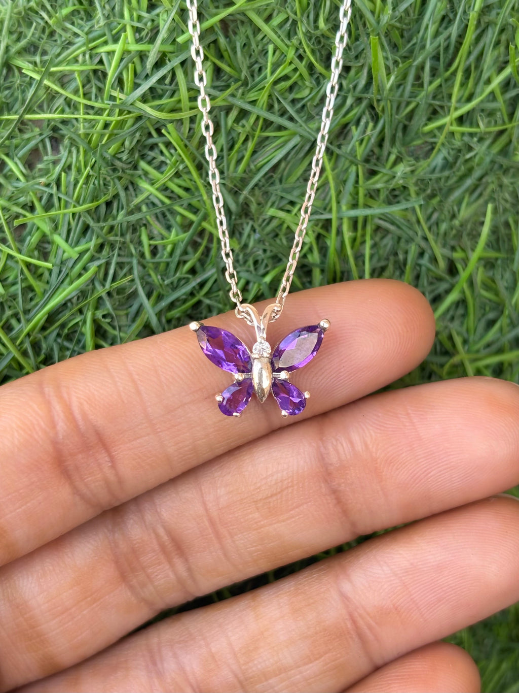 Amethyst Butterfly Necklace in 92.5 Sterling Silver