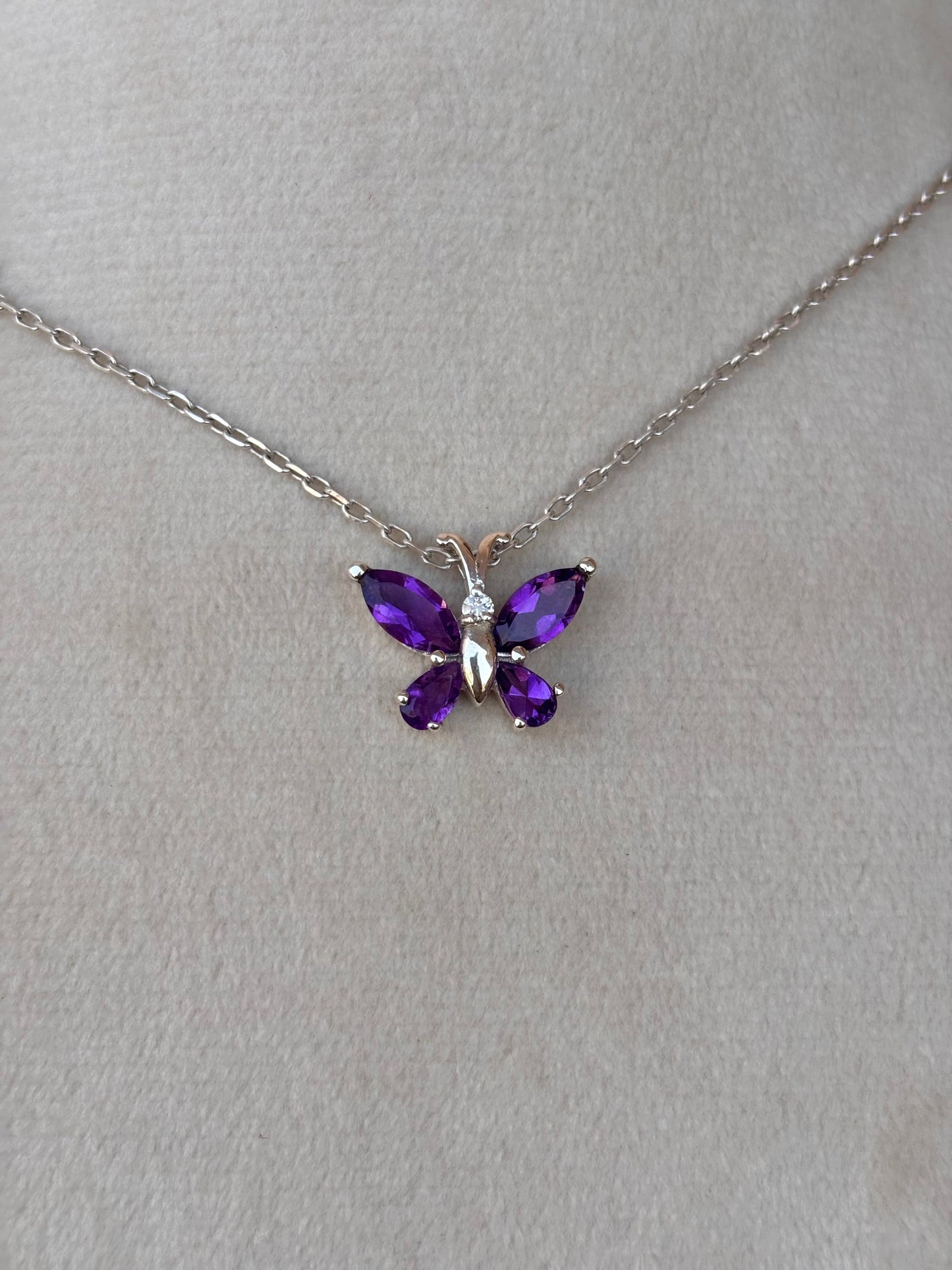 Amethyst Butterfly Necklace in 92.5 Sterling Silver
