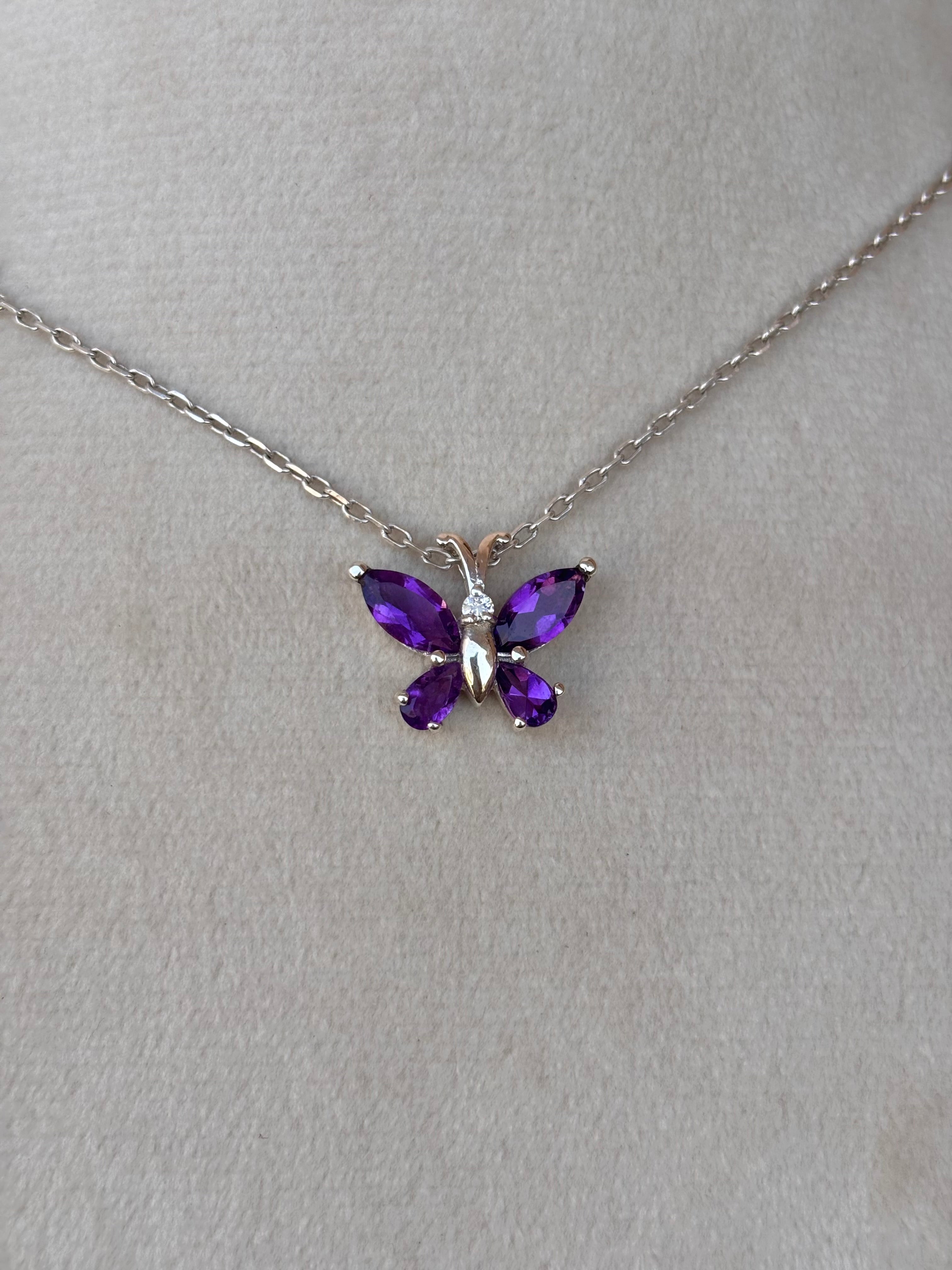 Amethyst Butterfly Necklace in 92.5 Sterling Silver