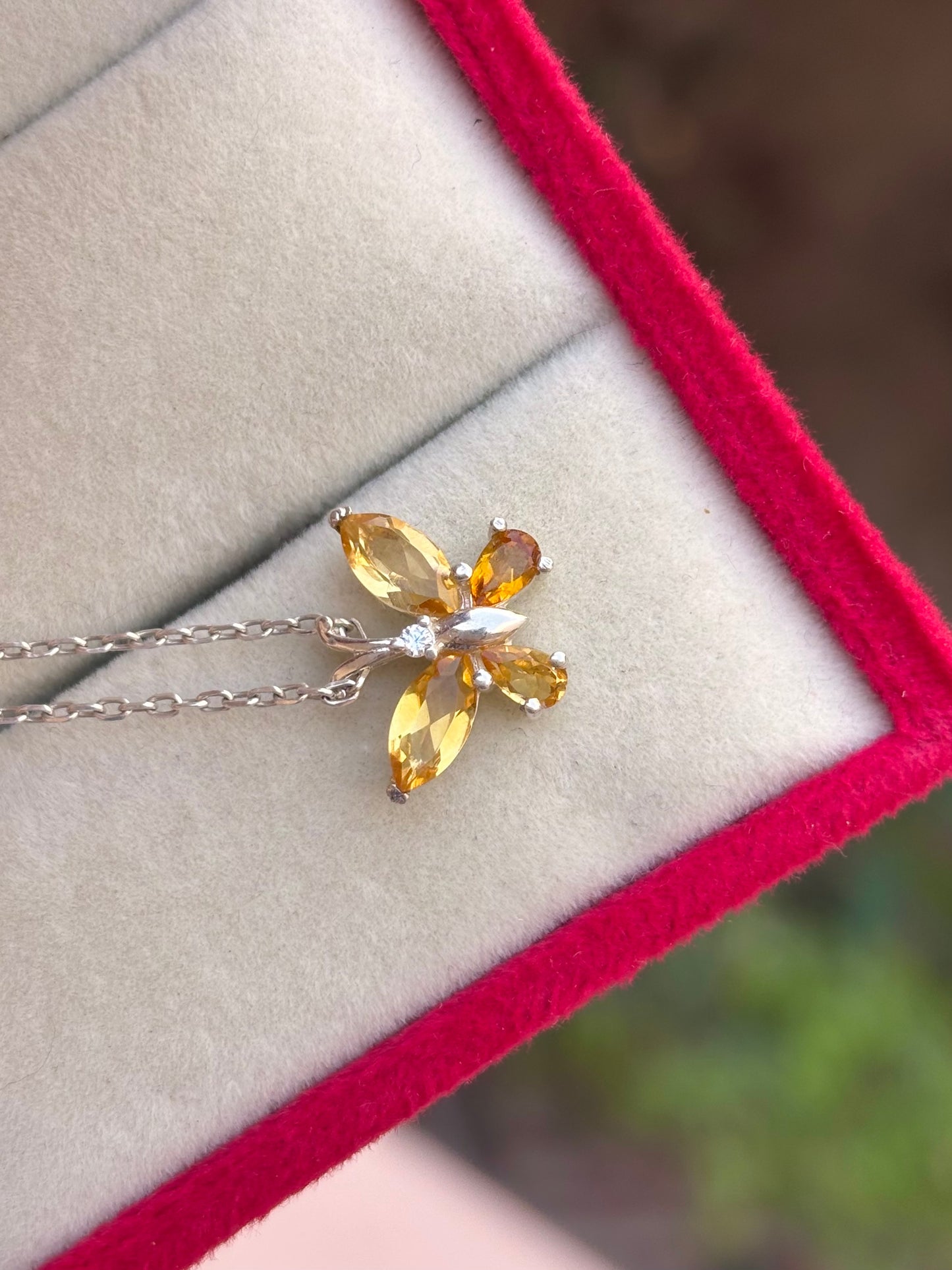 Citrine Butterfly Necklace in 92.5 Sterling Silver