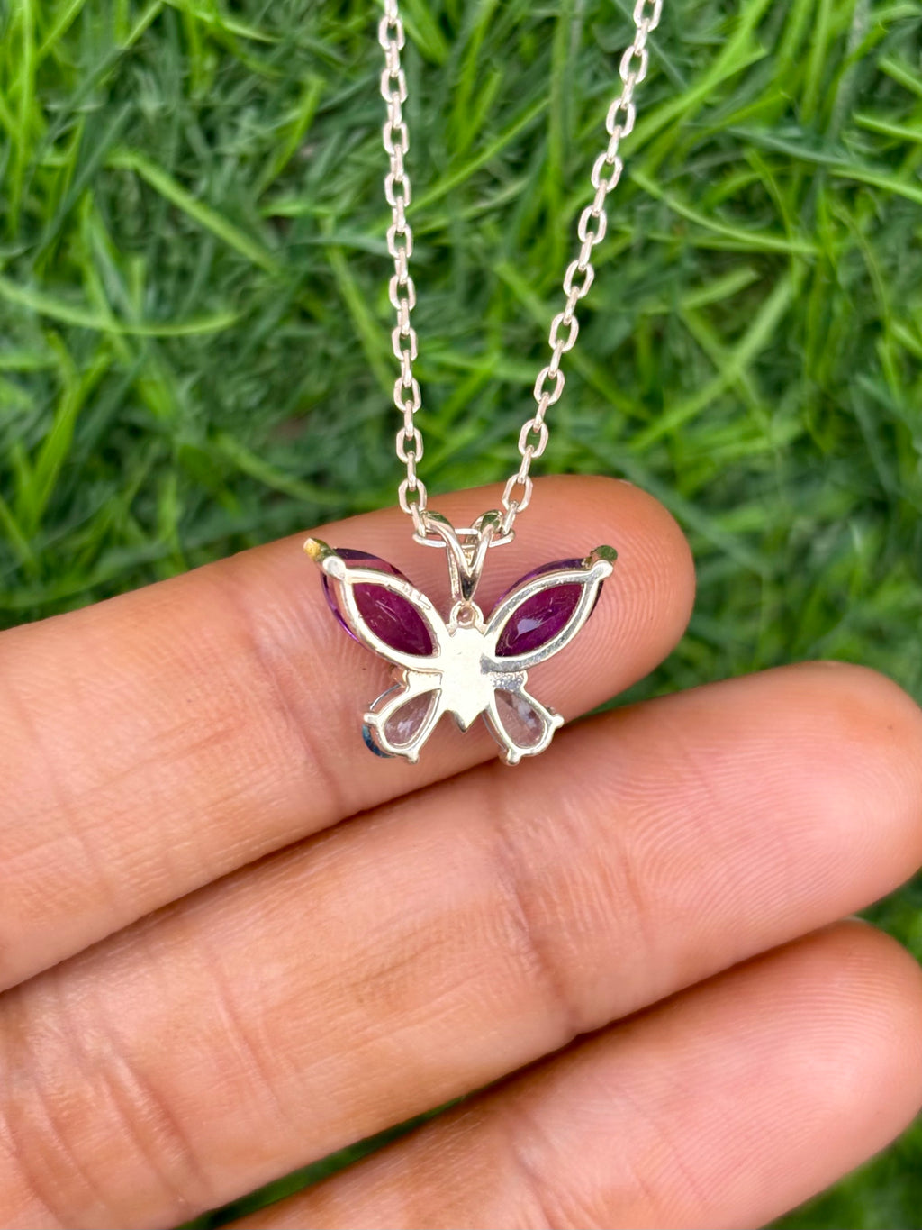 Blue Topaz And Amethyst Butterfly Necklace in 92.5 Sterling Silver