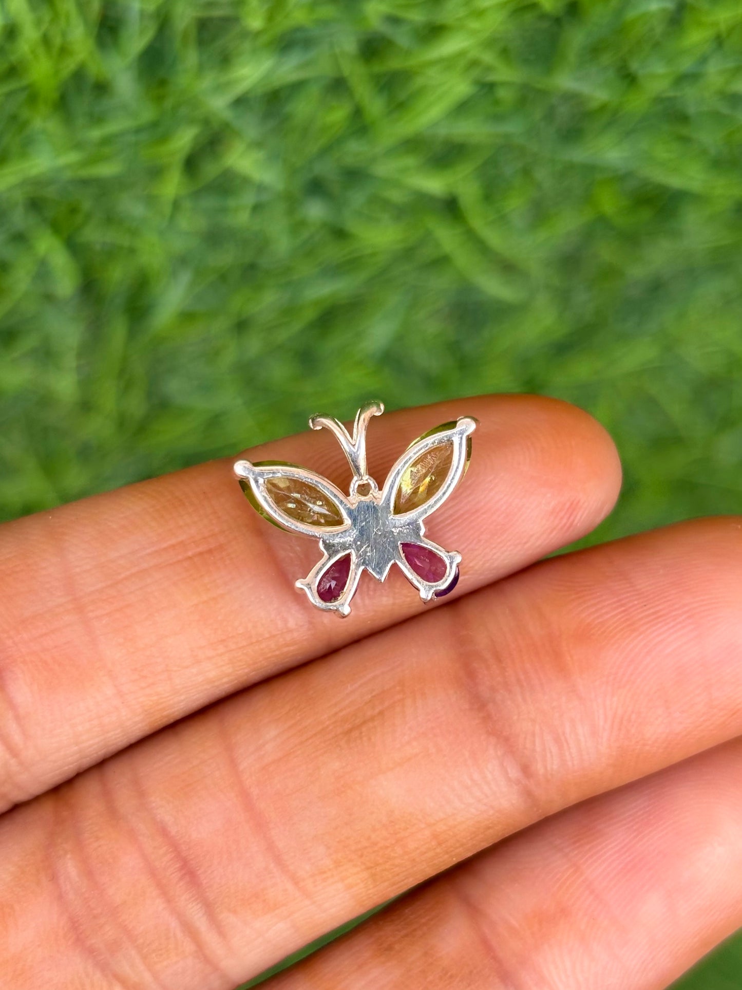 Peridot And Amethyst Butterfly Necklace in 92.5 Sterling Silver