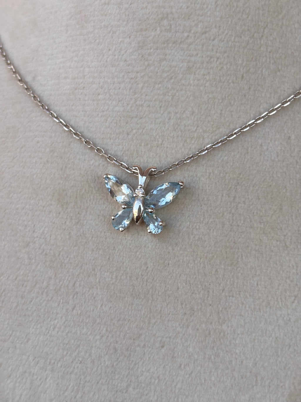 Aquamarine Butterfly Necklace in 92.5 Sterling Silver