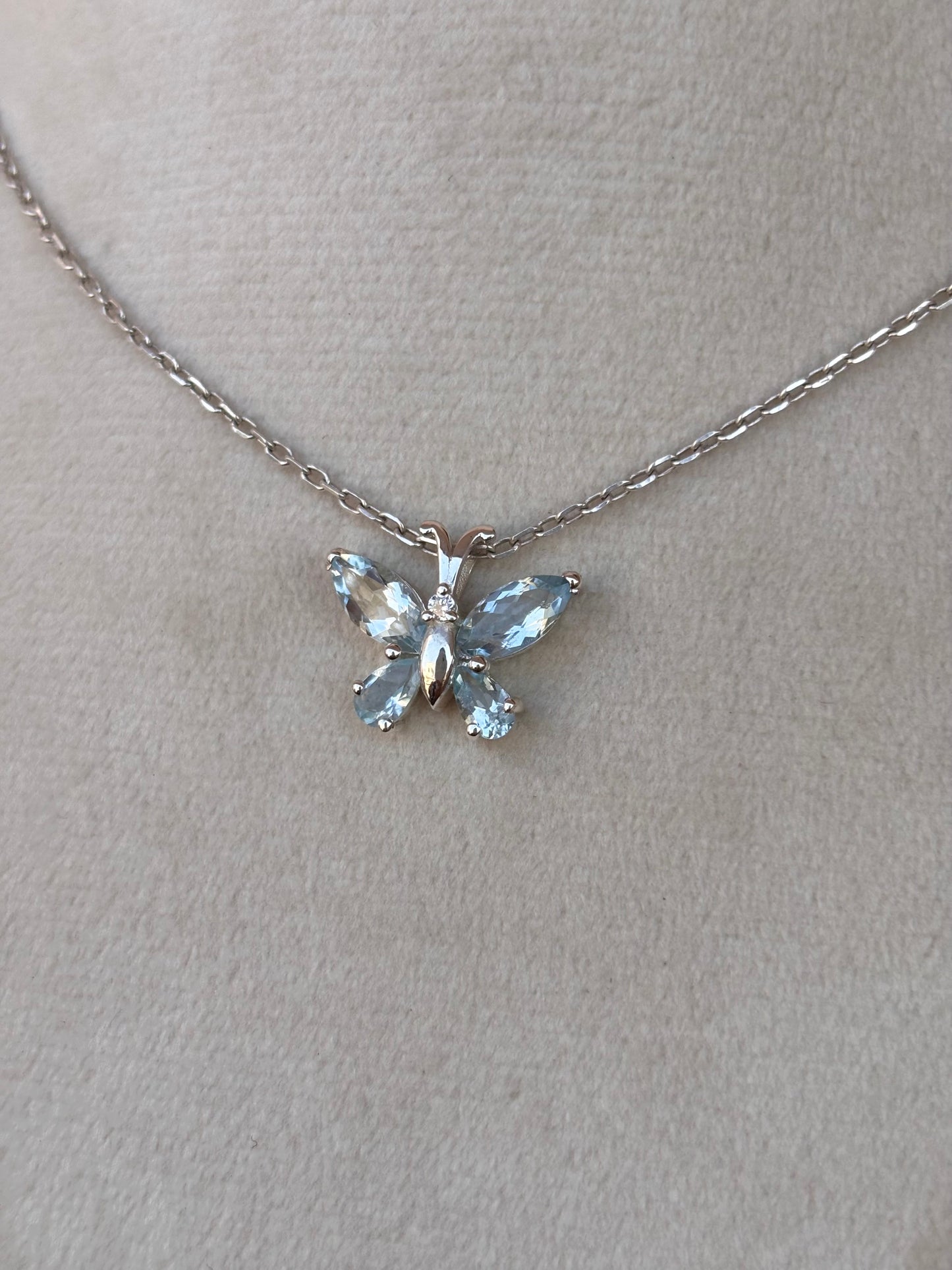 Aquamarine Butterfly Necklace in 92.5 Sterling Silver