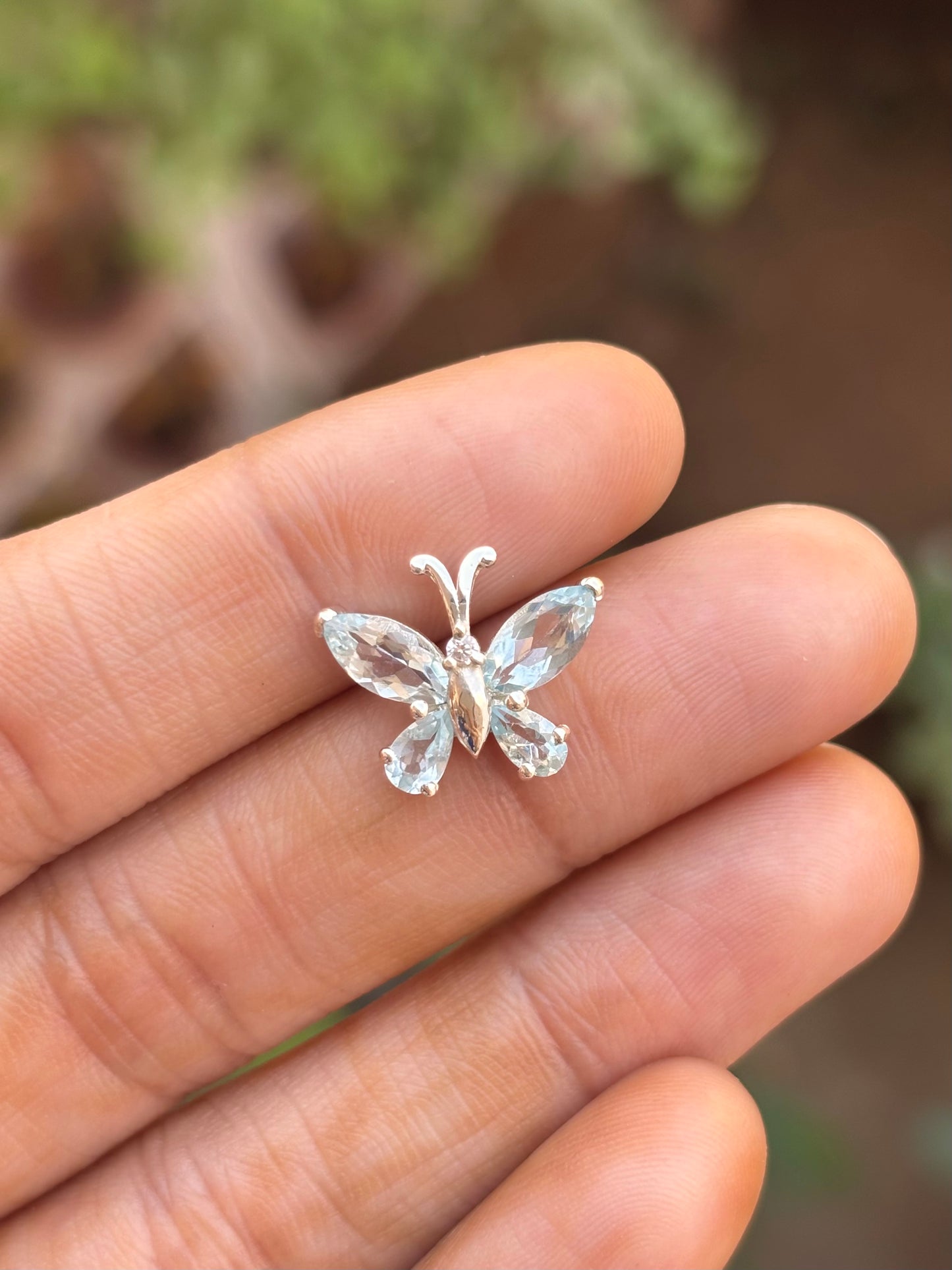 Aquamarine Butterfly Necklace in 92.5 Sterling Silver