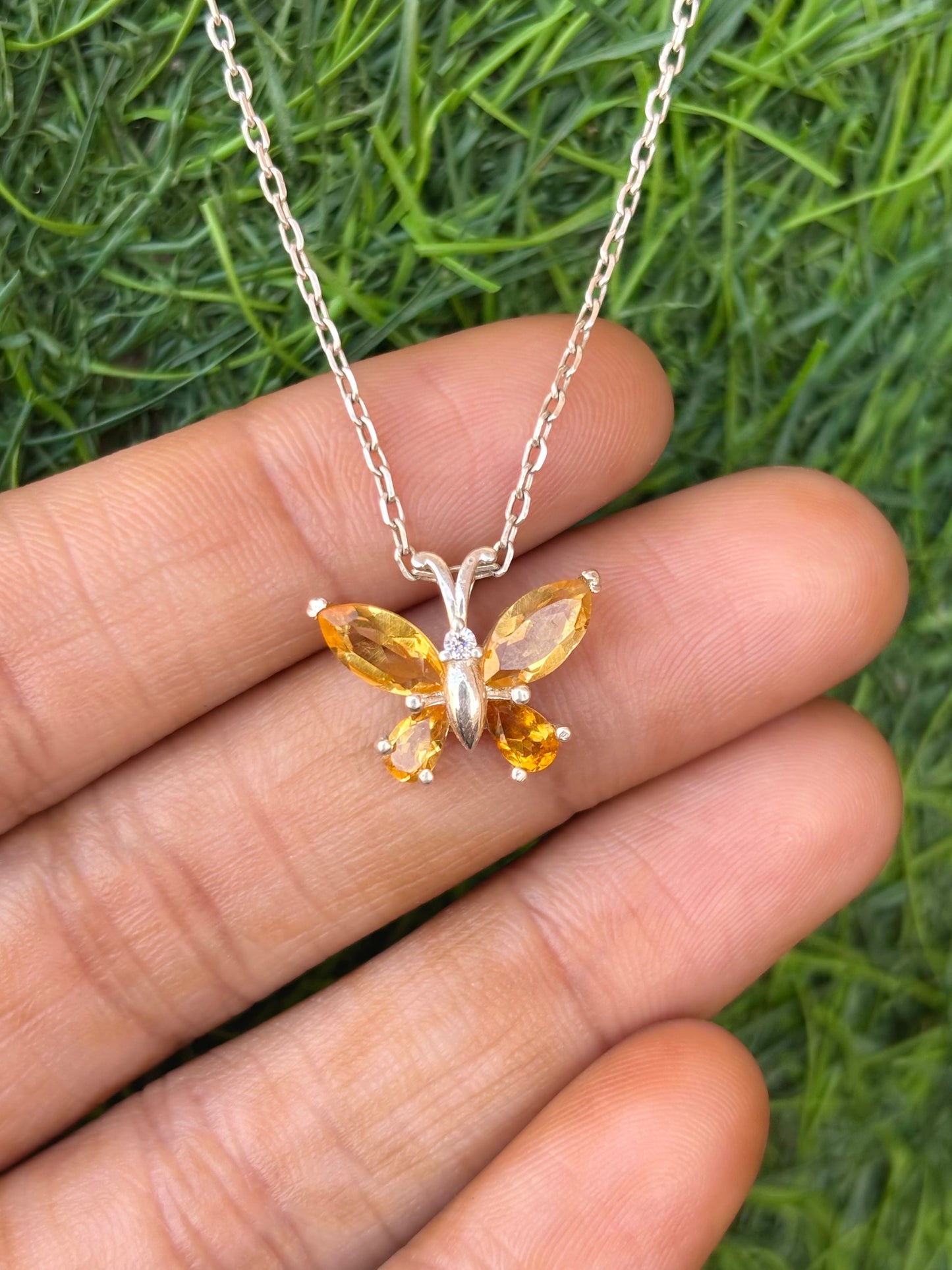 Citrine Butterfly Necklace in 92.5 Sterling Silver