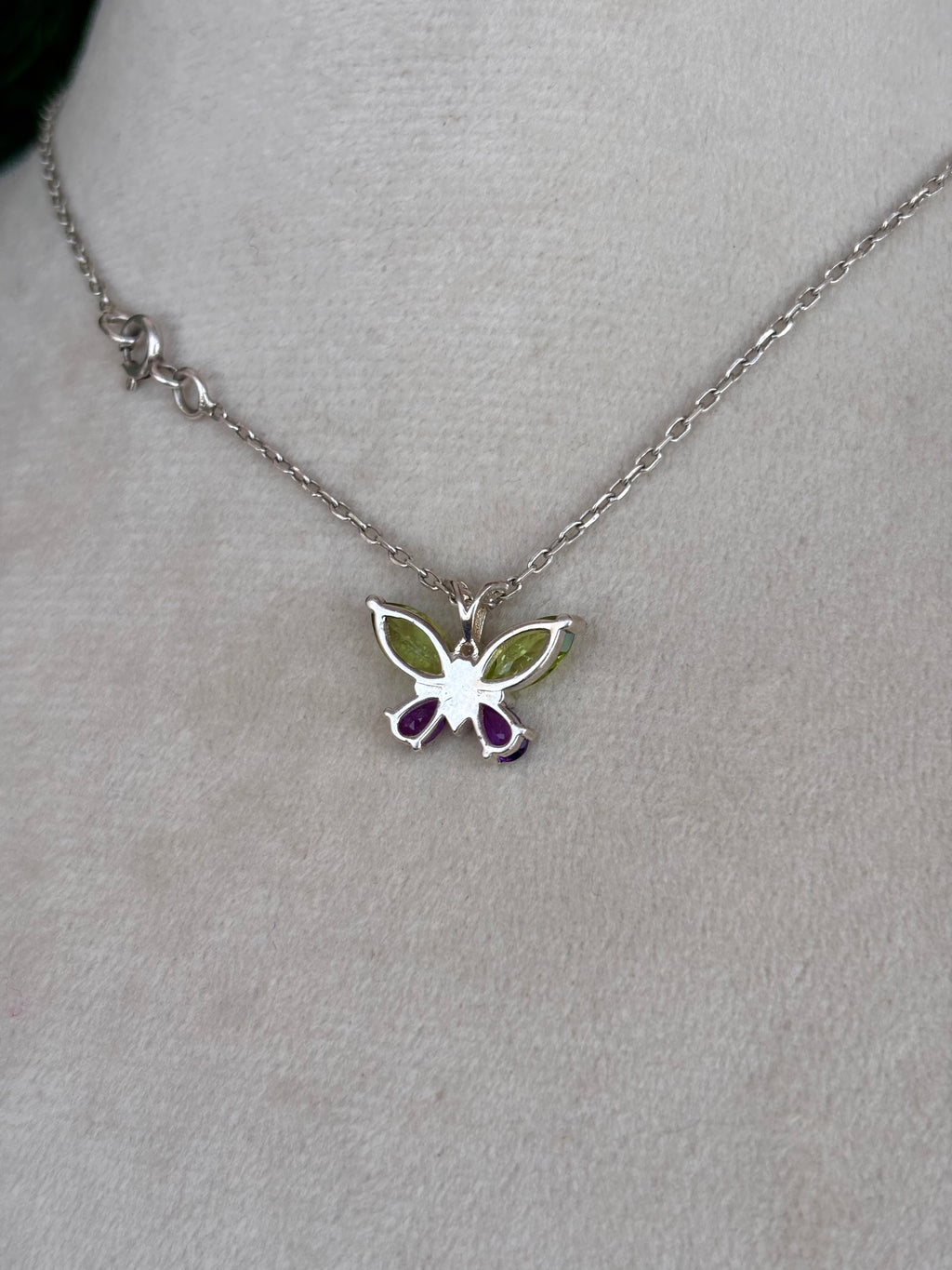 Peridot And Amethyst Butterfly Necklace in 92.5 Sterling Silver
