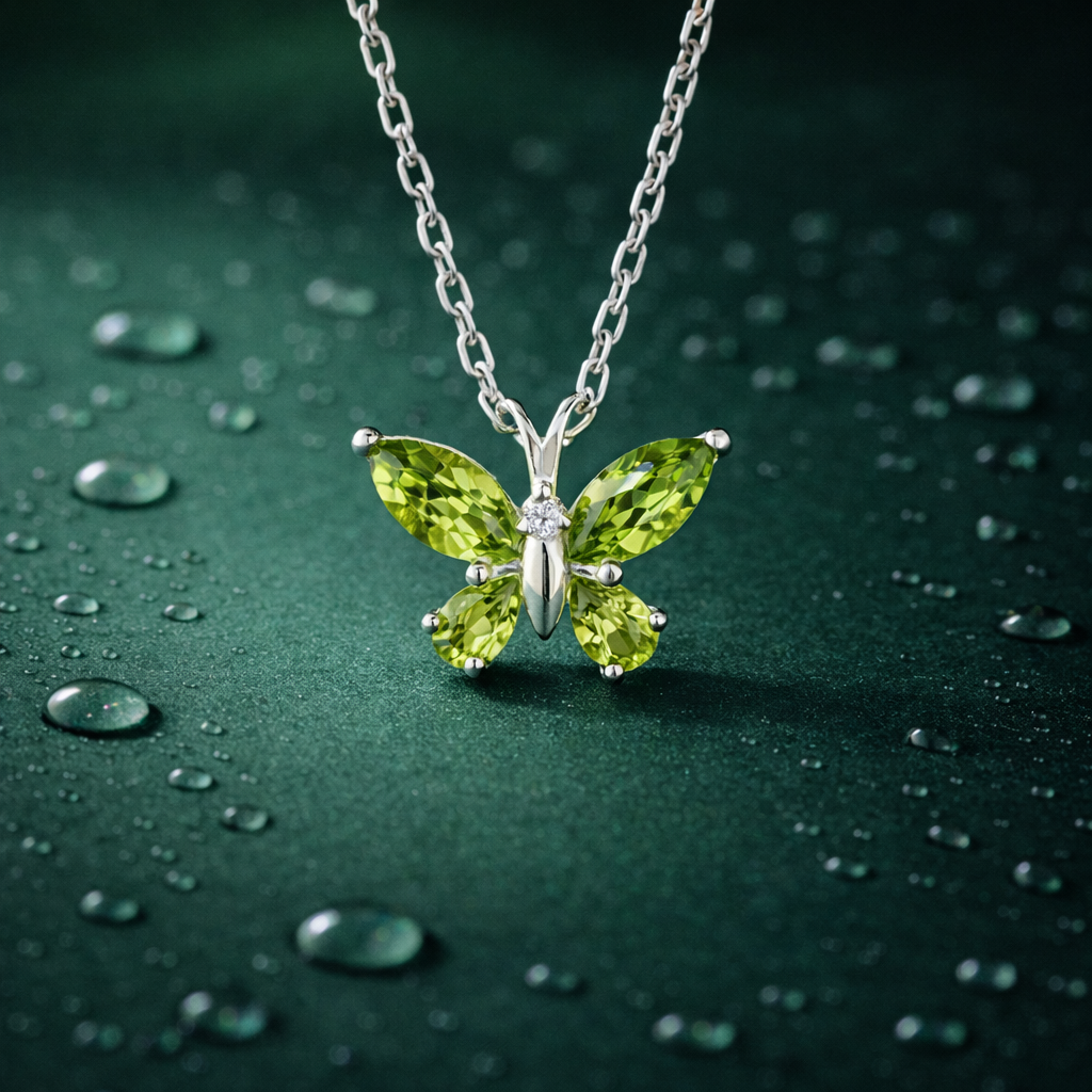 Peridot Butterfly Necklace in 92.5 Sterling Silver