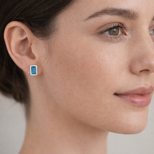 Blue Topaz Rectangle Stud Earrings