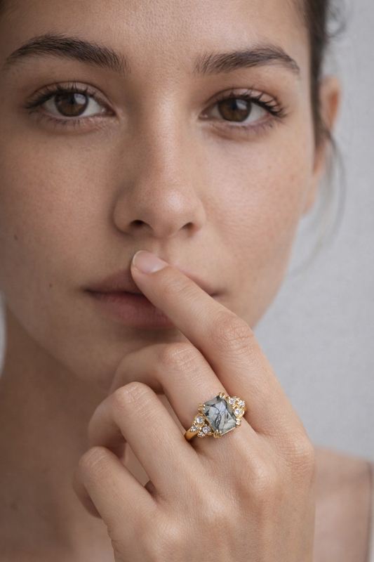 Moss Agate Floral Vintage Ring