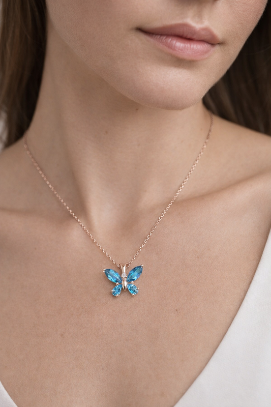 Blue Topaz Butterfly Necklace 92.5 Sterling Silver | Elegant Everyday Jewelry