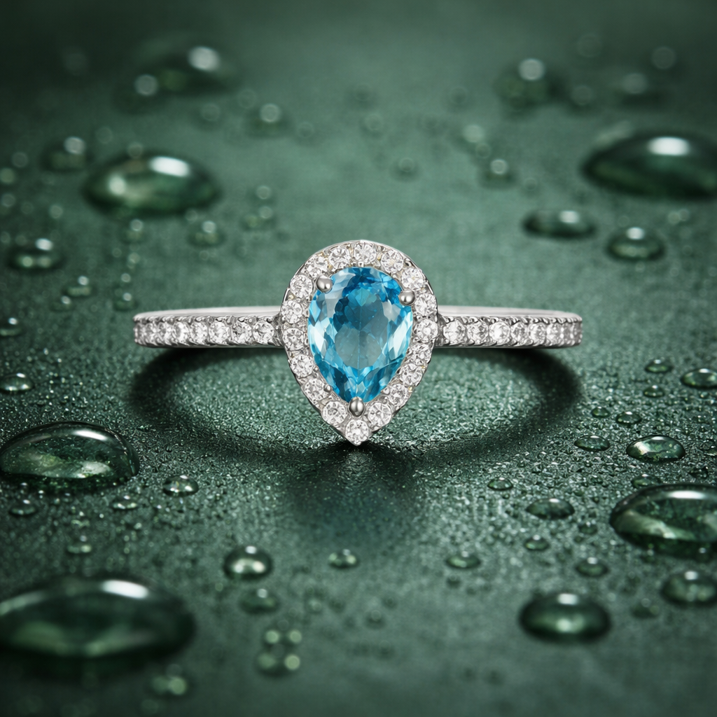 Pear Cut Blue Topaz Ring in 92.5 Sterling Silver