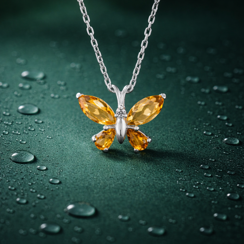 Citrine Butterfly Necklace in 92.5 Sterling Silver