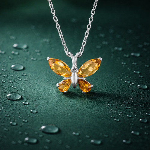 Citrine Butterfly Necklace in 92.5 Sterling Silver