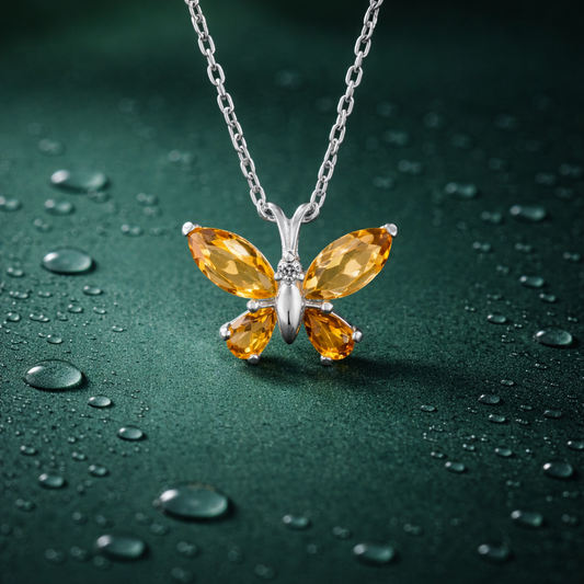 Citrine Butterfly Necklace in 92.5 Sterling Silver