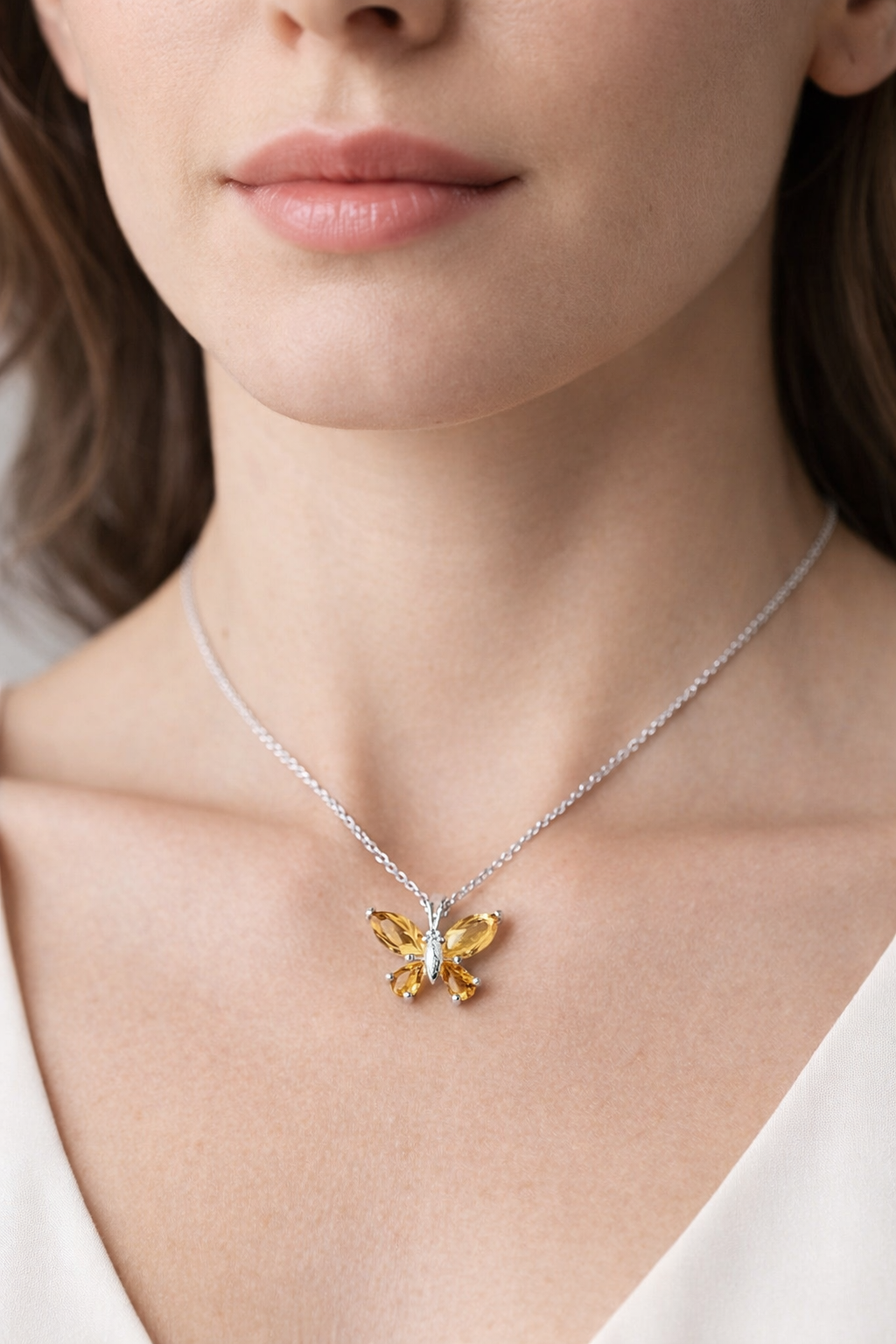 Citrine Butterfly Necklace in 92.5 Sterling Silver