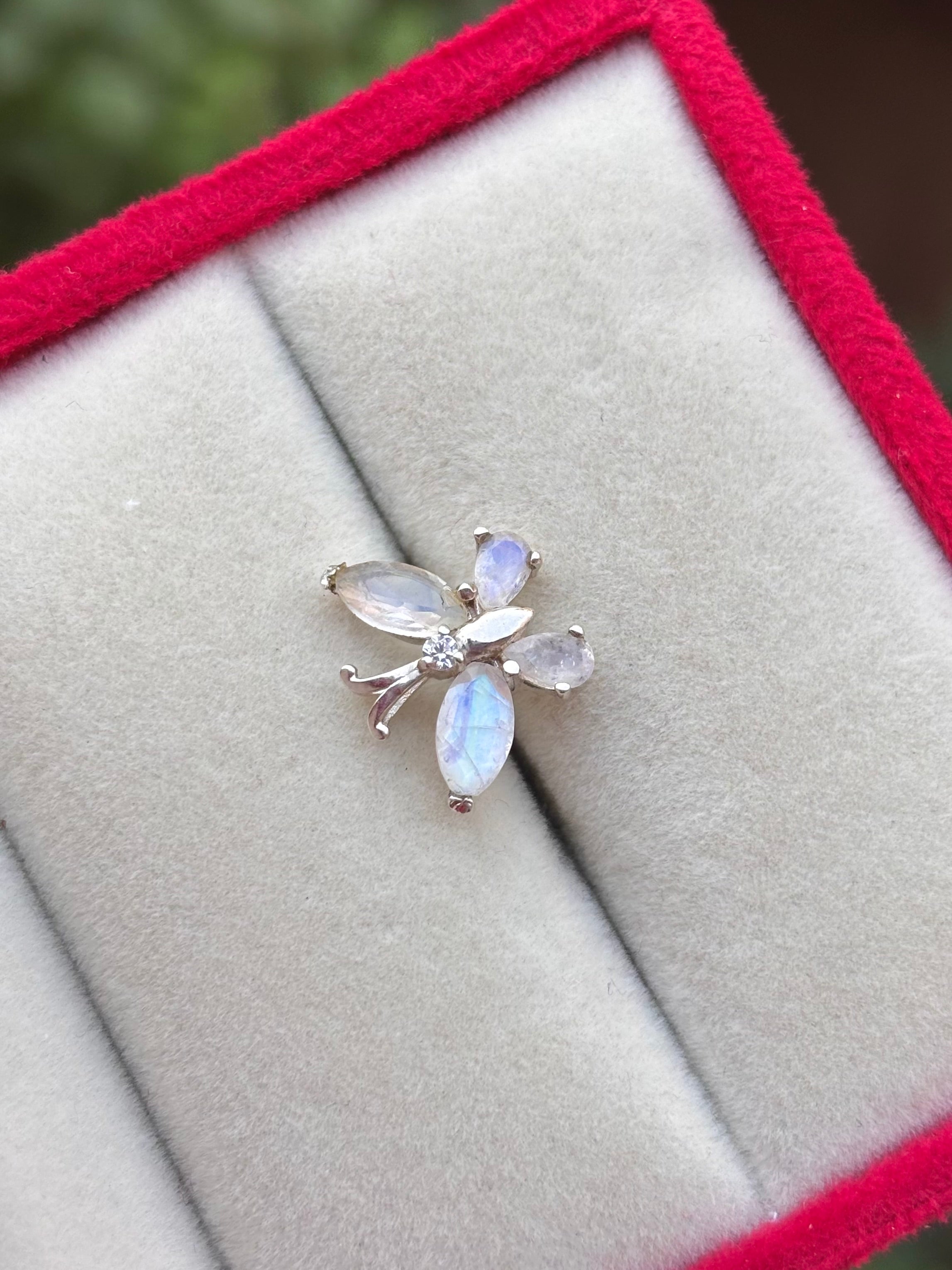 Rainbow Moonstone Butterfly Necklace in 92.5 Sterling Silver