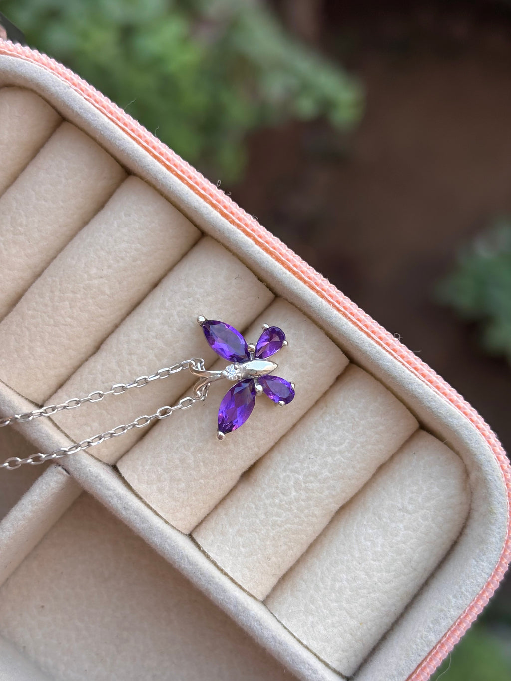 Amethyst Butterfly Necklace in 92.5 Sterling Silver