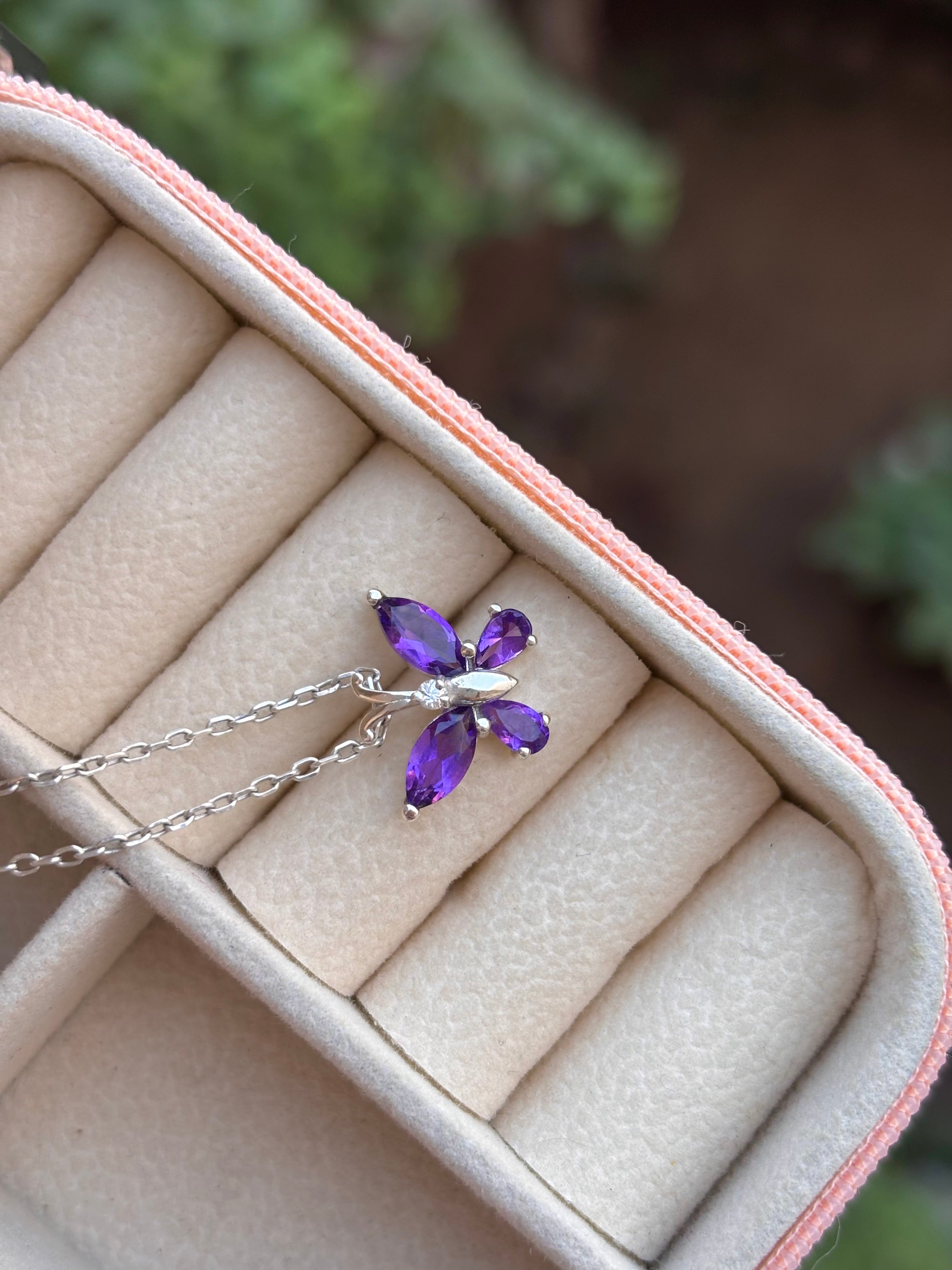 Amethyst Butterfly Necklace in 92.5 Sterling Silver