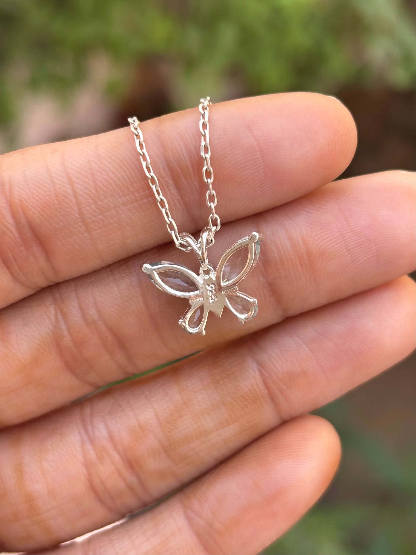 Aquamarine Butterfly Necklace in 92.5 Sterling Silver