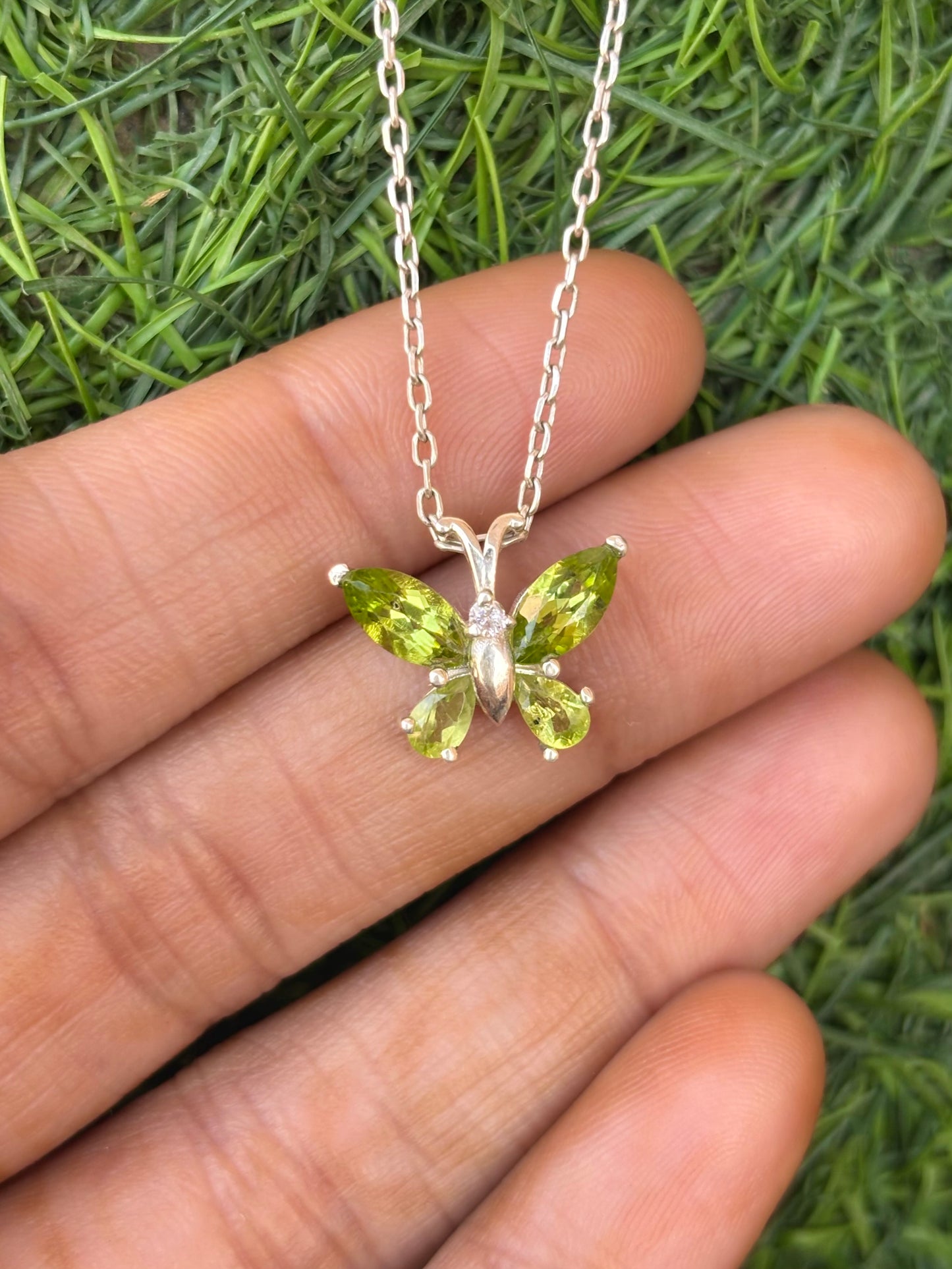 Peridot Butterfly Necklace in 92.5 Sterling Silver