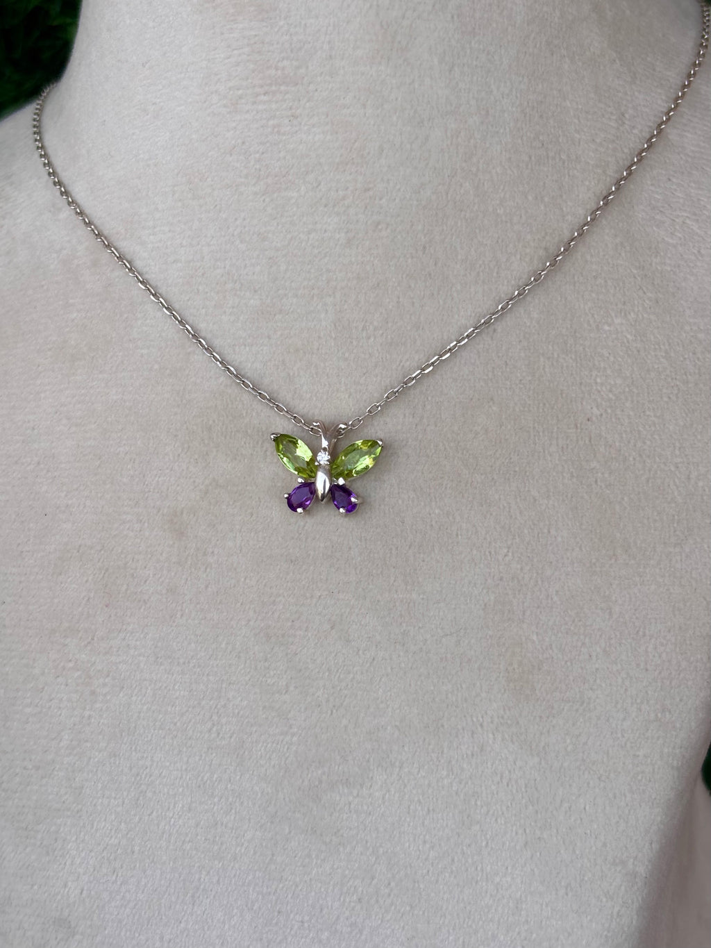 Peridot And Amethyst Butterfly Necklace in 92.5 Sterling Silver