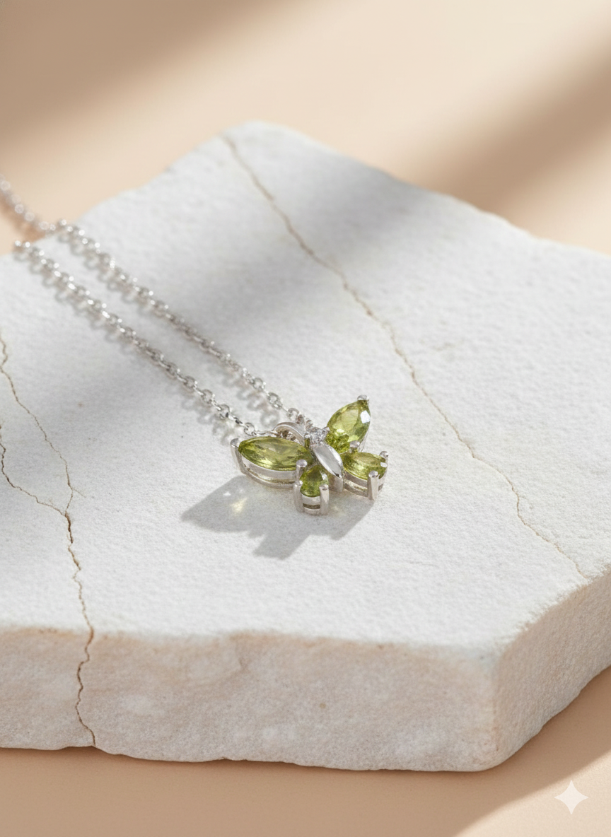 Peridot Butterfly Necklace in 92.5 Sterling Silver