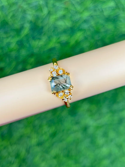 Moss Agate Floral Vintage Ring