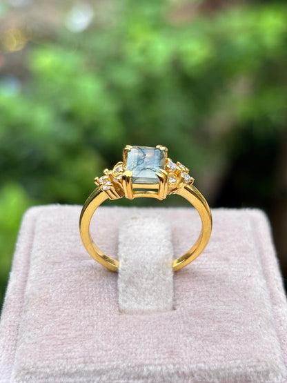 Moss Agate Floral Vintage Ring