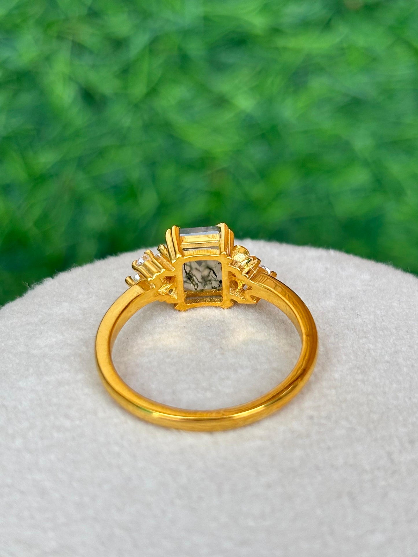 Moss Agate Floral Vintage Ring