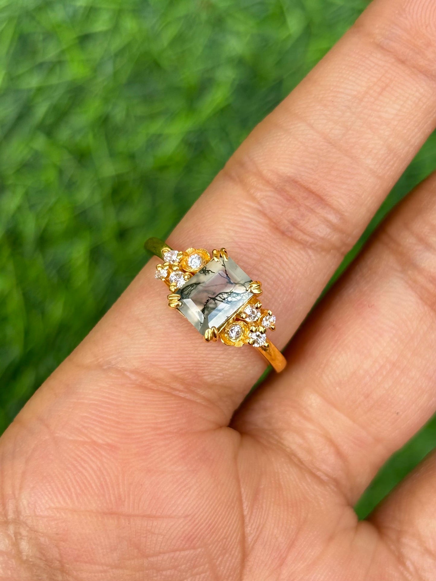 Moss Agate Floral Vintage Ring