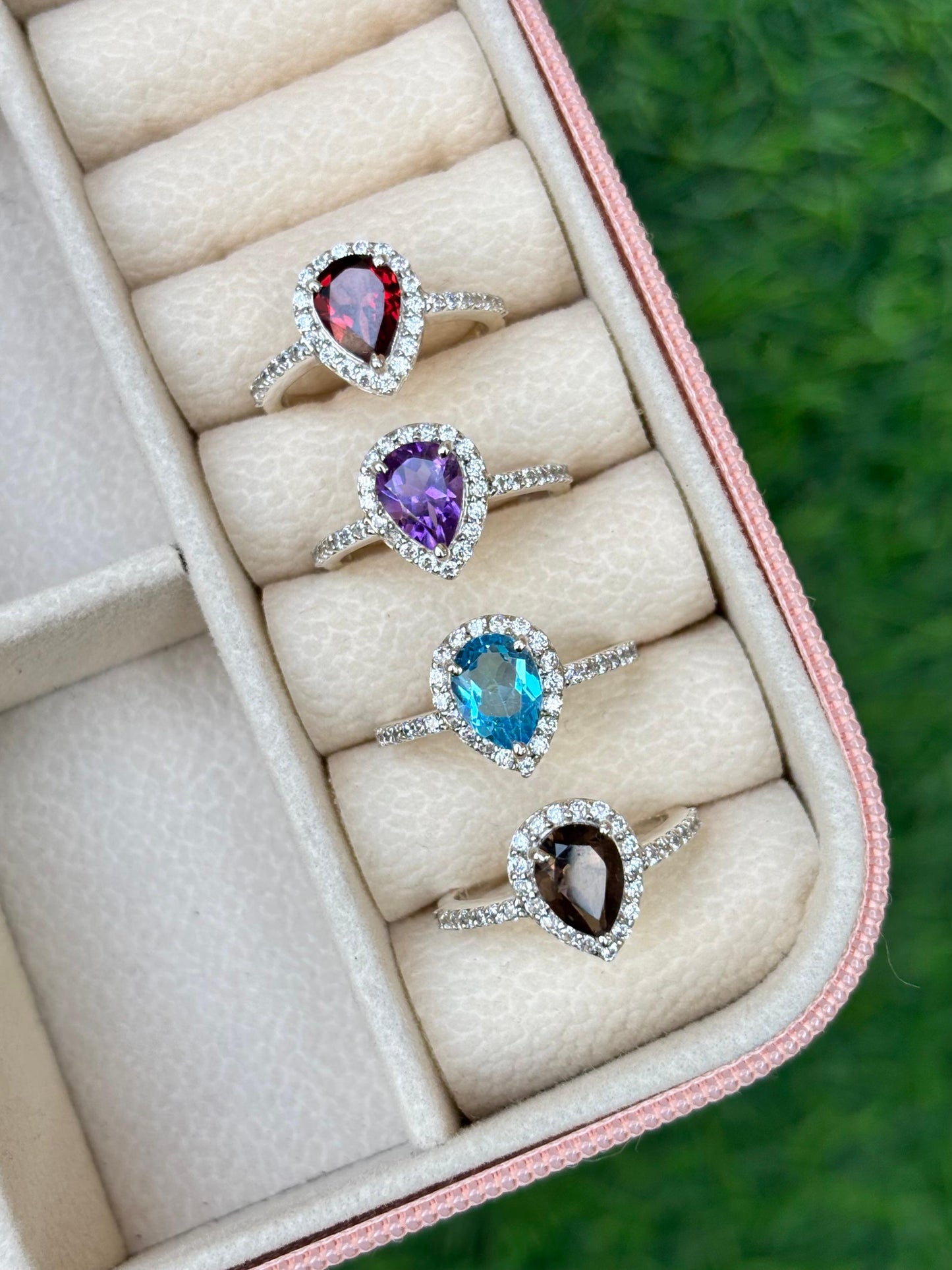 Pear Shape Amethyst Halo Ring in 92.5 Sterling Silver