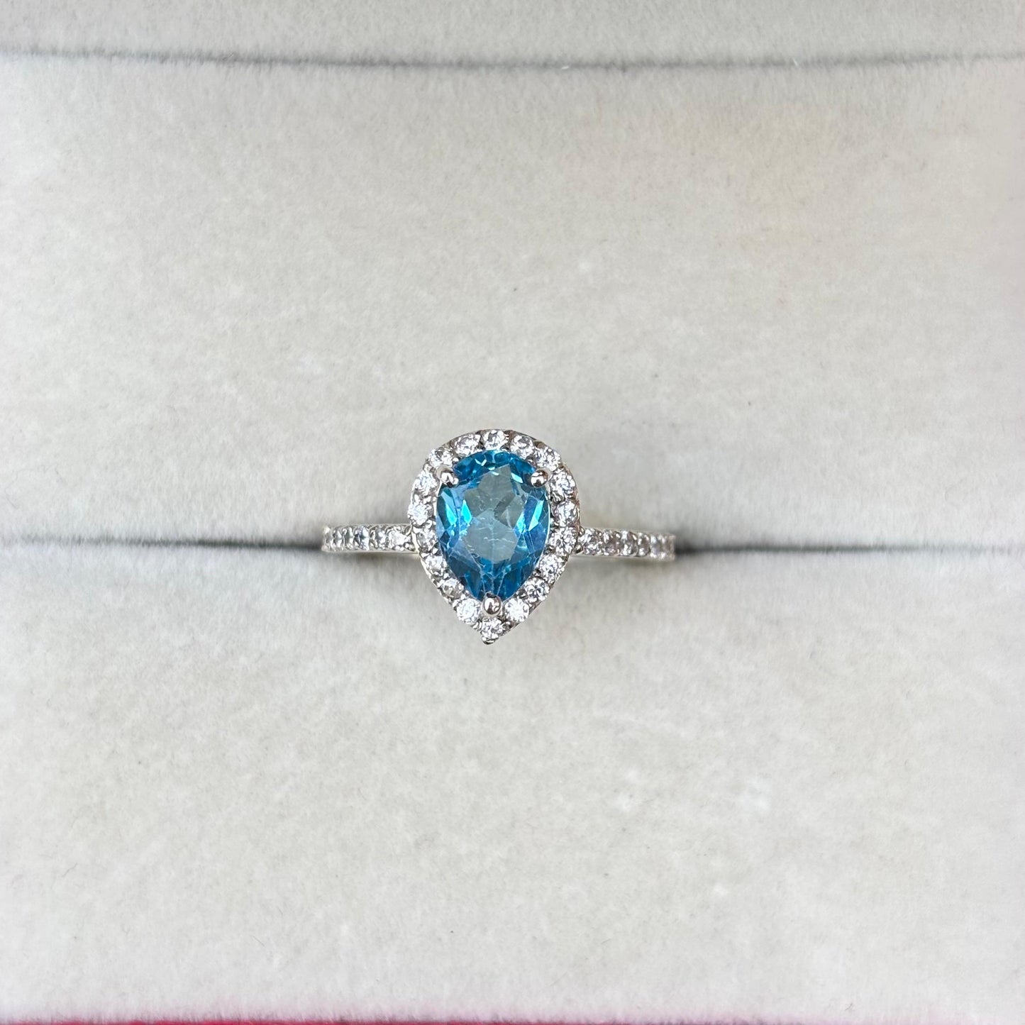 Pear Cut Blue Topaz Ring in 92.5 Sterling Silver